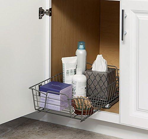 imageClosetMaid 11 in Pull Out Cabinet Organizer 2 Tier Heavy Duty Slide Out Pantry Shelves Drawers for Kitchen Bathroom WhiteNickel