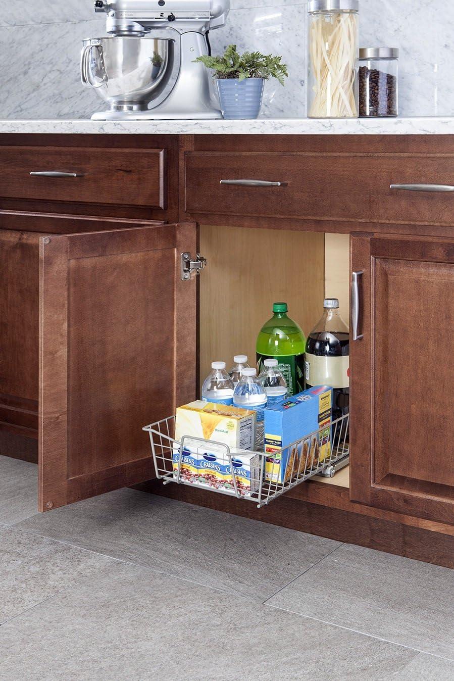 imageClosetMaid 11 in Pull Out Cabinet Organizer 2 Tier Heavy Duty Slide Out Pantry Shelves Drawers for Kitchen Bathroom WhiteNickel