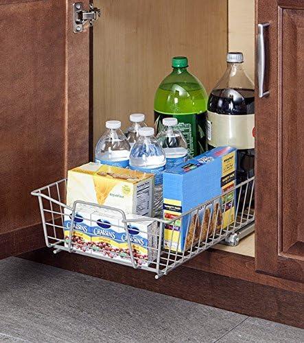imageClosetMaid 11 in Pull Out Cabinet Organizer 2 Tier Heavy Duty Slide Out Pantry Shelves Drawers for Kitchen Bathroom WhiteNickel