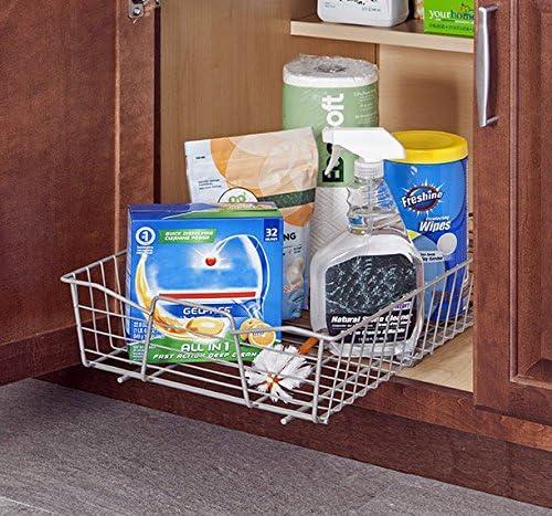 imageClosetMaid 11 in Pull Out Cabinet Organizer 2 Tier Heavy Duty Slide Out Pantry Shelves Drawers for Kitchen Bathroom WhiteNickel