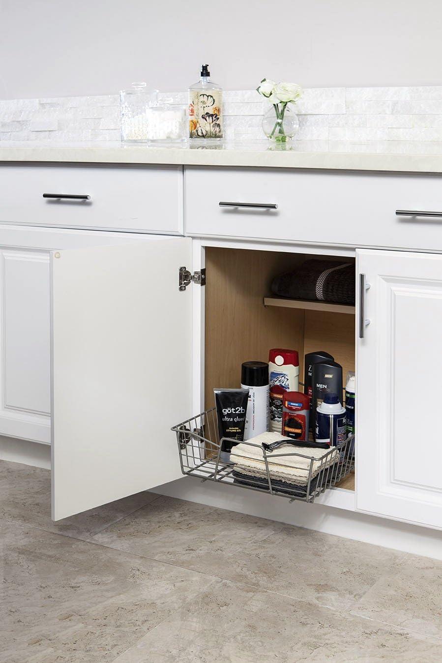 imageClosetMaid 11 in Pull Out Cabinet Organizer 2 Tier Heavy Duty Slide Out Pantry Shelves Drawers for Kitchen Bathroom WhiteNickel