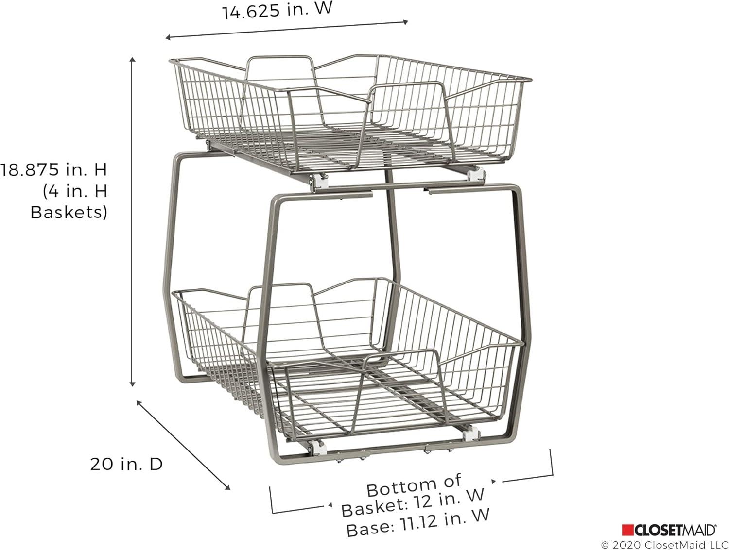 imageClosetMaid 11 in Pull Out Cabinet Organizer 2 Tier Heavy Duty Slide Out Pantry Shelves Drawers for Kitchen Bathroom WhiteNickel