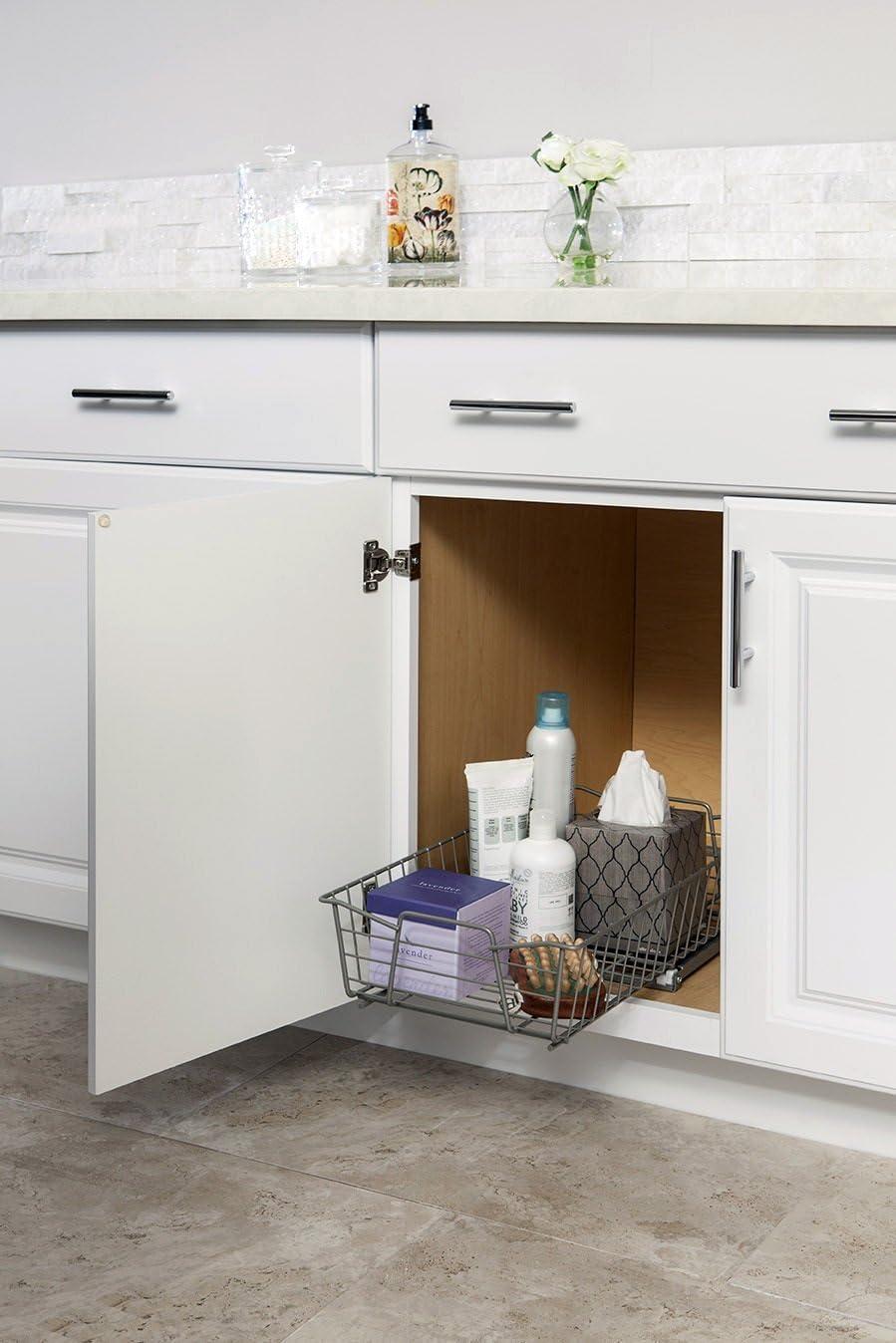 imageClosetMaid 11 in Pull Out Cabinet Organizer 2 Tier Heavy Duty Slide Out Pantry Shelves Drawers for Kitchen Bathroom WhiteNickel