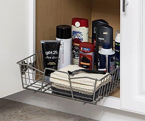 imageClosetMaid 11 in Pull Out Cabinet Organizer 2 Tier Heavy Duty Slide Out Pantry Shelves Drawers for Kitchen Bathroom WhiteNickel