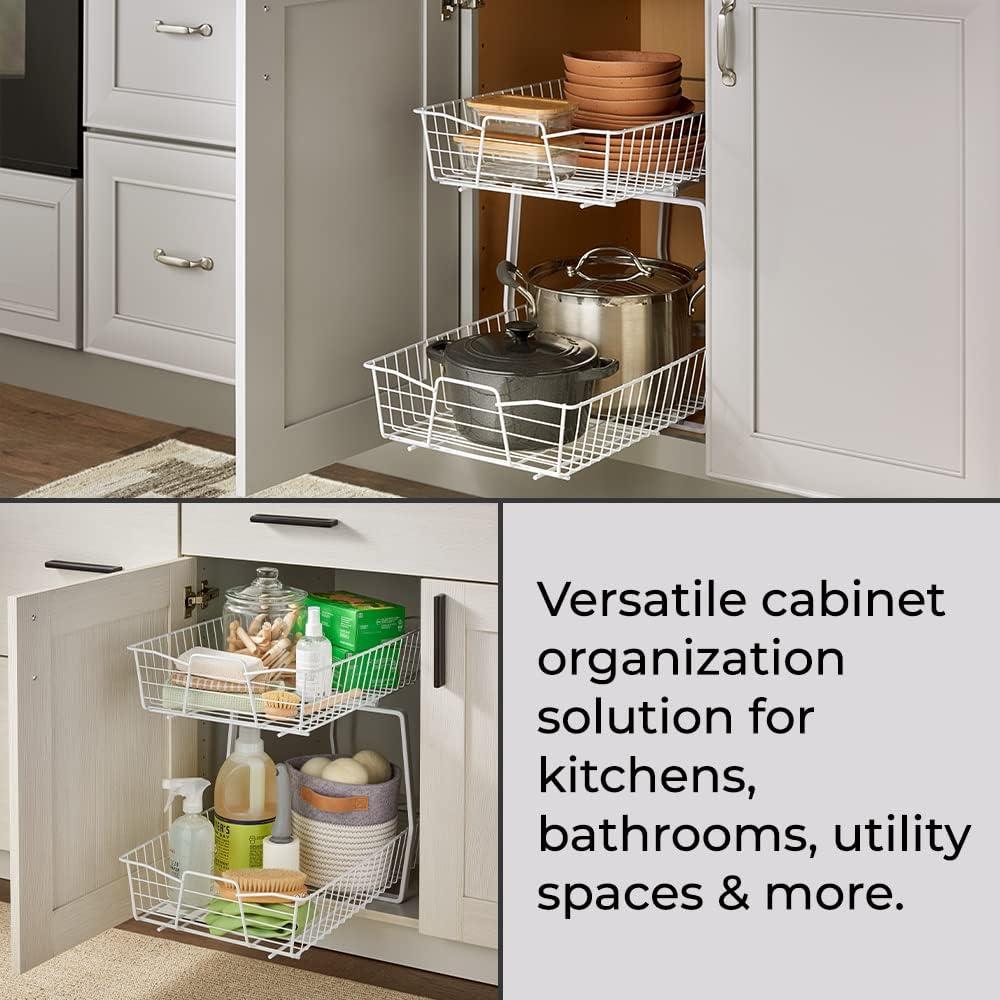 imageClosetMaid 11 in Pull Out Cabinet Organizer 2 Tier Heavy Duty Slide Out Pantry Shelves Drawers for Kitchen Bathroom WhiteWhite