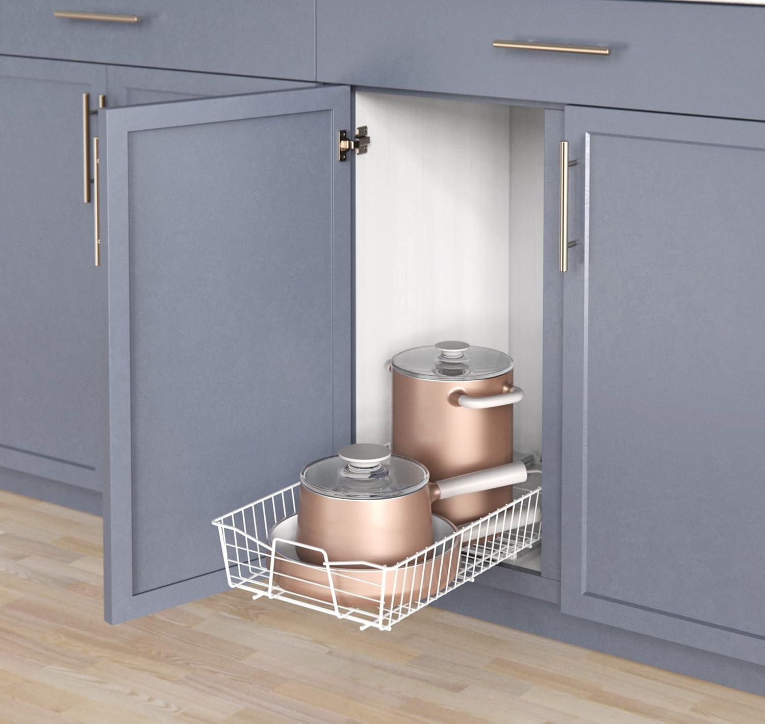 imageClosetMaid 11 in Pull Out Cabinet Organizer 2 Tier Heavy Duty Slide Out Pantry Shelves Drawers for Kitchen Bathroom WhiteWhite