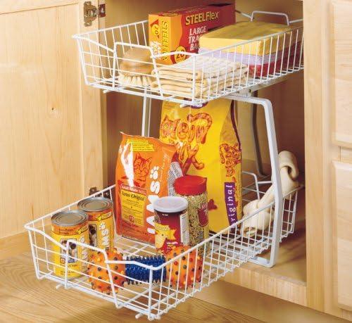imageClosetMaid 11 in Pull Out Cabinet Organizer 2 Tier Heavy Duty Slide Out Pantry Shelves Drawers for Kitchen Bathroom WhiteWhite