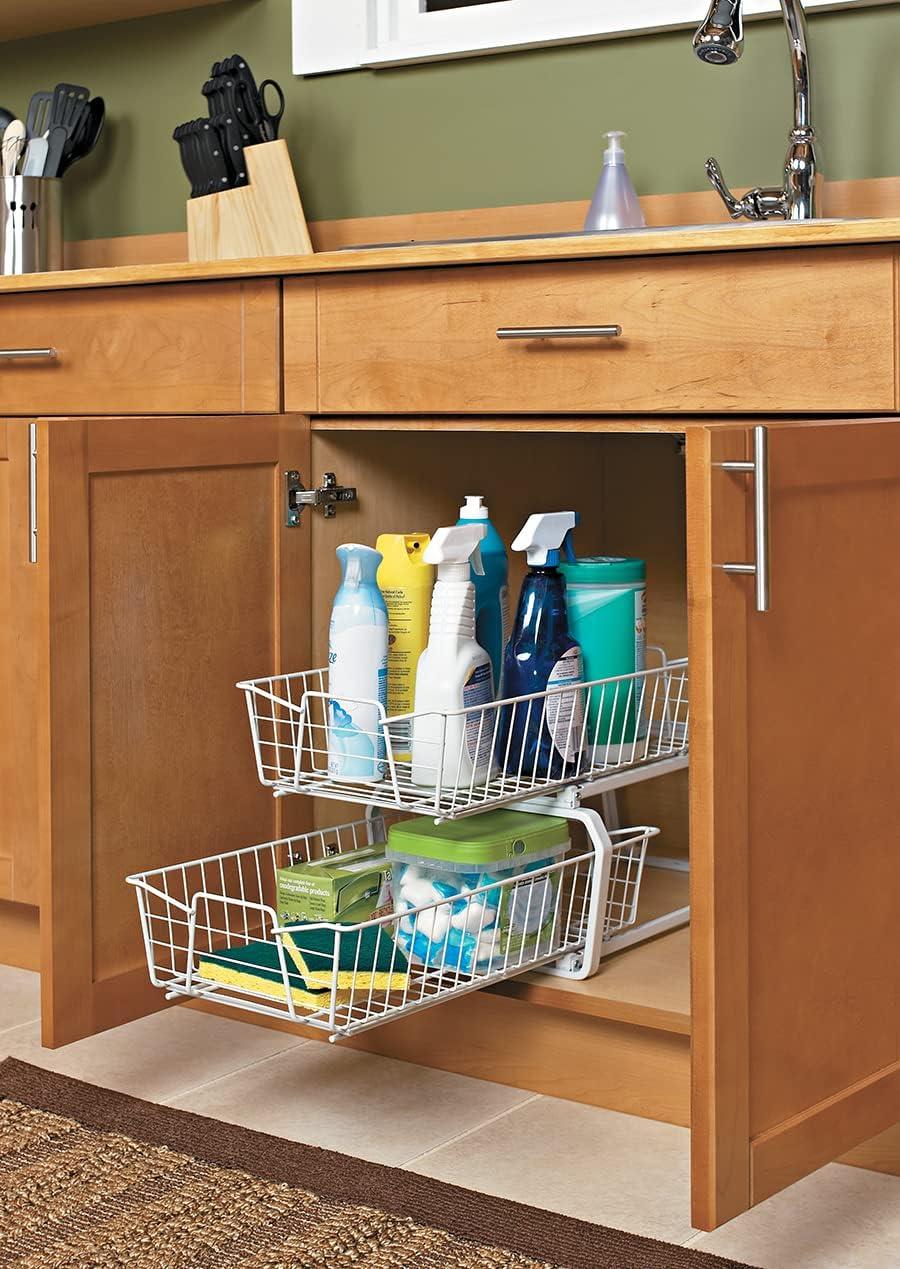 imageClosetMaid 11 in Pull Out Cabinet Organizer 2 Tier Heavy Duty Slide Out Pantry Shelves Drawers for Kitchen Bathroom WhiteWhite