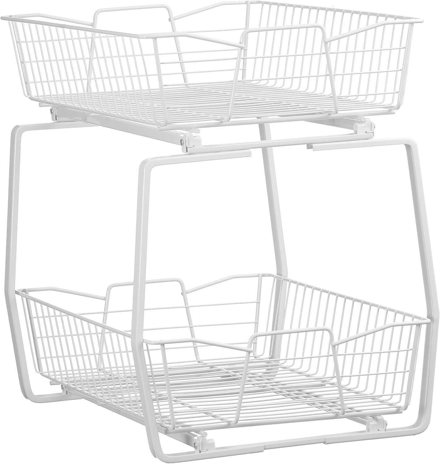 imageClosetMaid 11 in Pull Out Cabinet Organizer 2 Tier Heavy Duty Slide Out Pantry Shelves Drawers for Kitchen Bathroom WhiteWhite