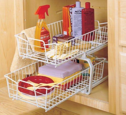 imageClosetMaid 11 in Pull Out Cabinet Organizer 2 Tier Heavy Duty Slide Out Pantry Shelves Drawers for Kitchen Bathroom WhiteWhite