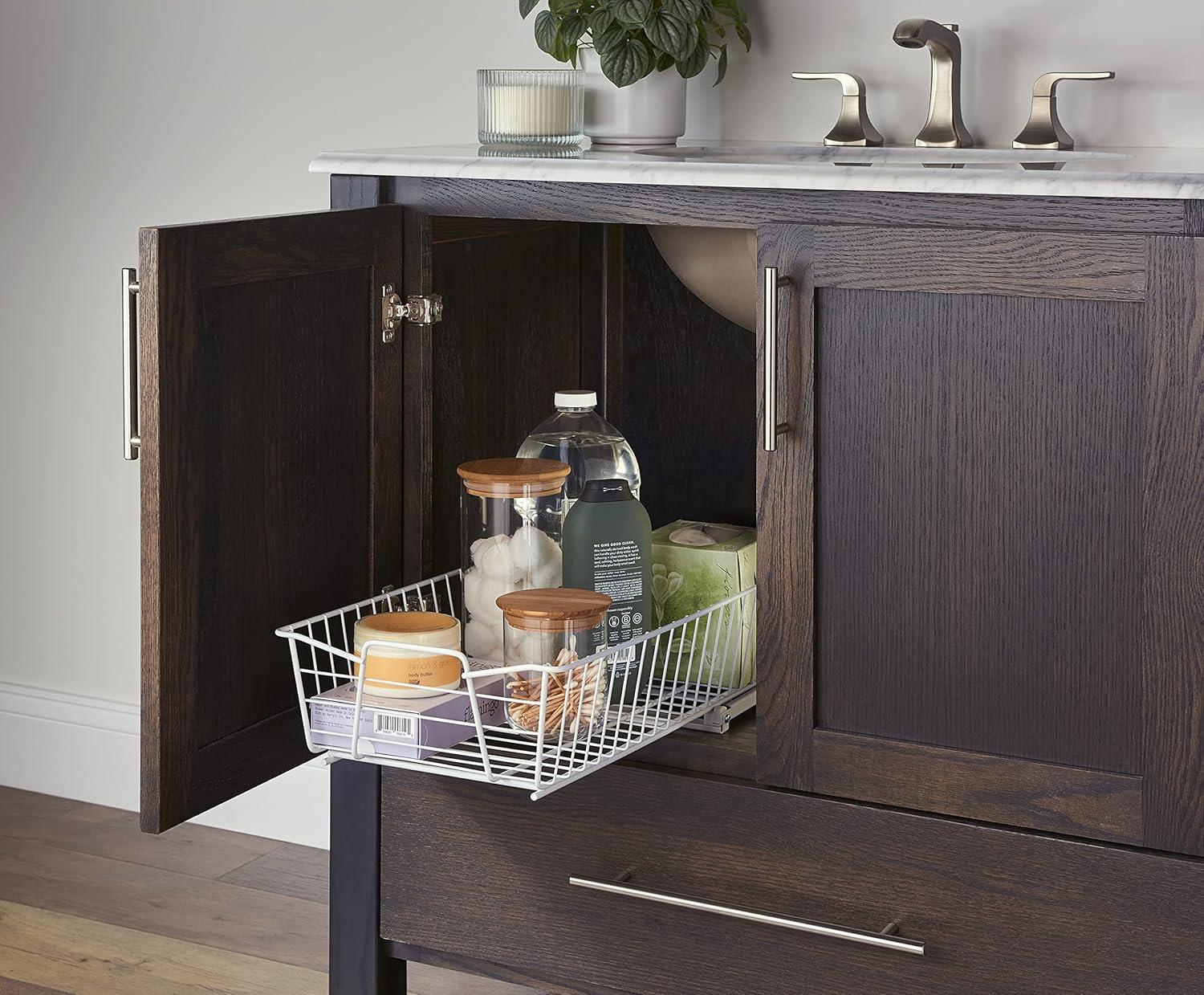 imageClosetMaid 11 in Pull Out Cabinet Organizer 2 Tier Heavy Duty Slide Out Pantry Shelves Drawers for Kitchen Bathroom WhiteWhite