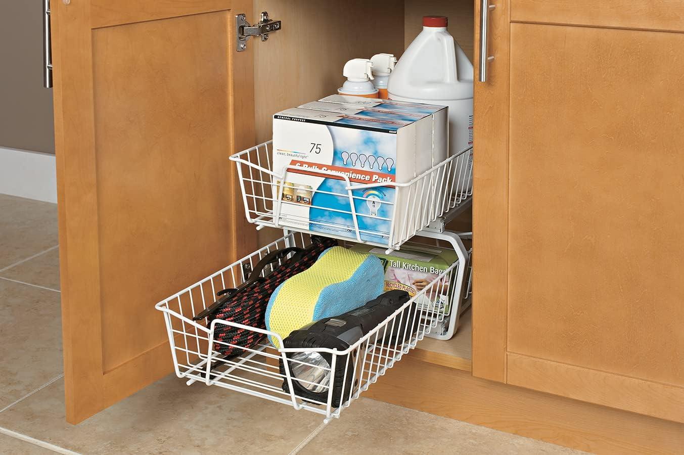 imageClosetMaid 11 in Pull Out Cabinet Organizer 2 Tier Heavy Duty Slide Out Pantry Shelves Drawers for Kitchen Bathroom WhiteWhite