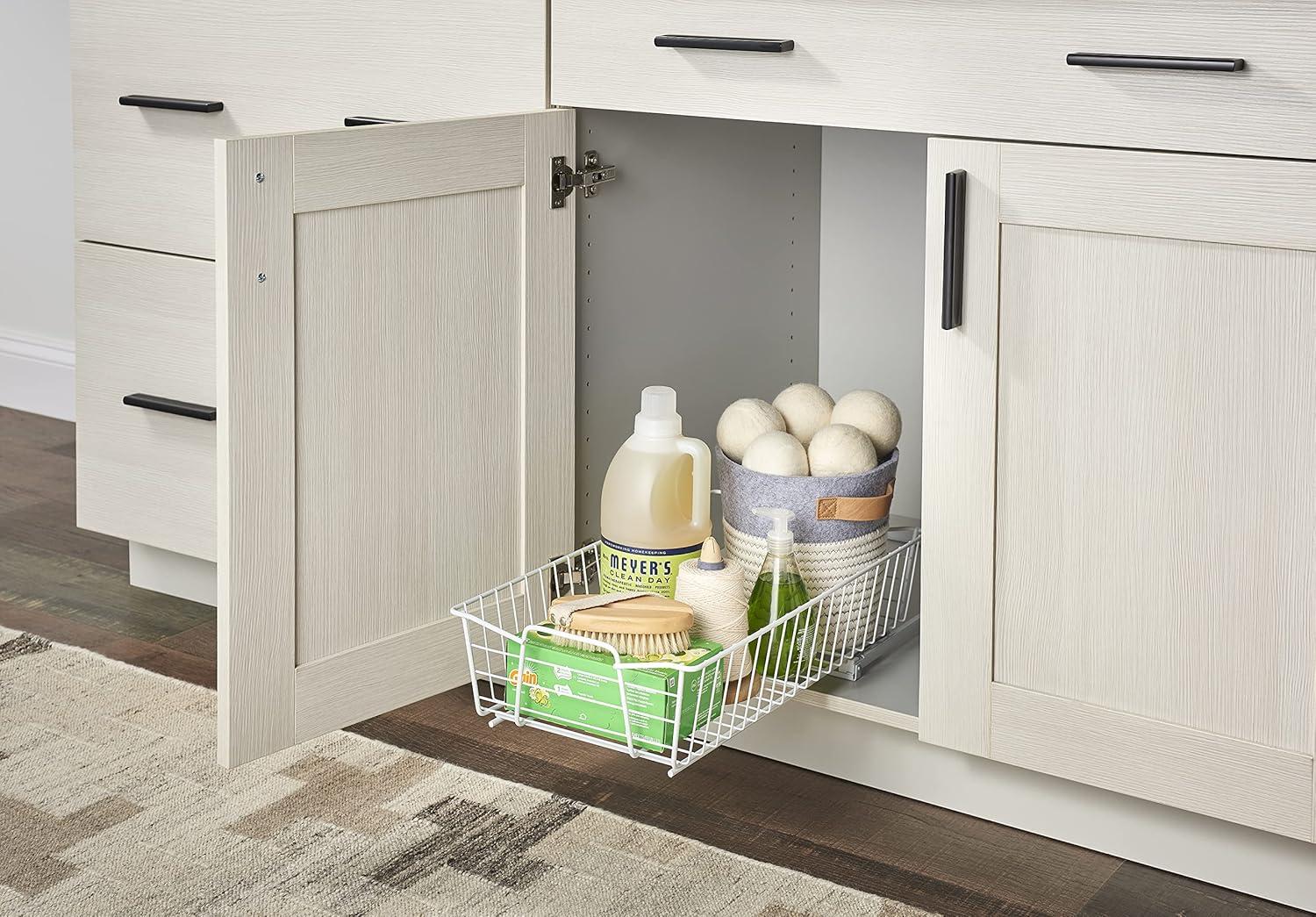 imageClosetMaid 11 in Pull Out Cabinet Organizer 2 Tier Heavy Duty Slide Out Pantry Shelves Drawers for Kitchen Bathroom WhiteWhite