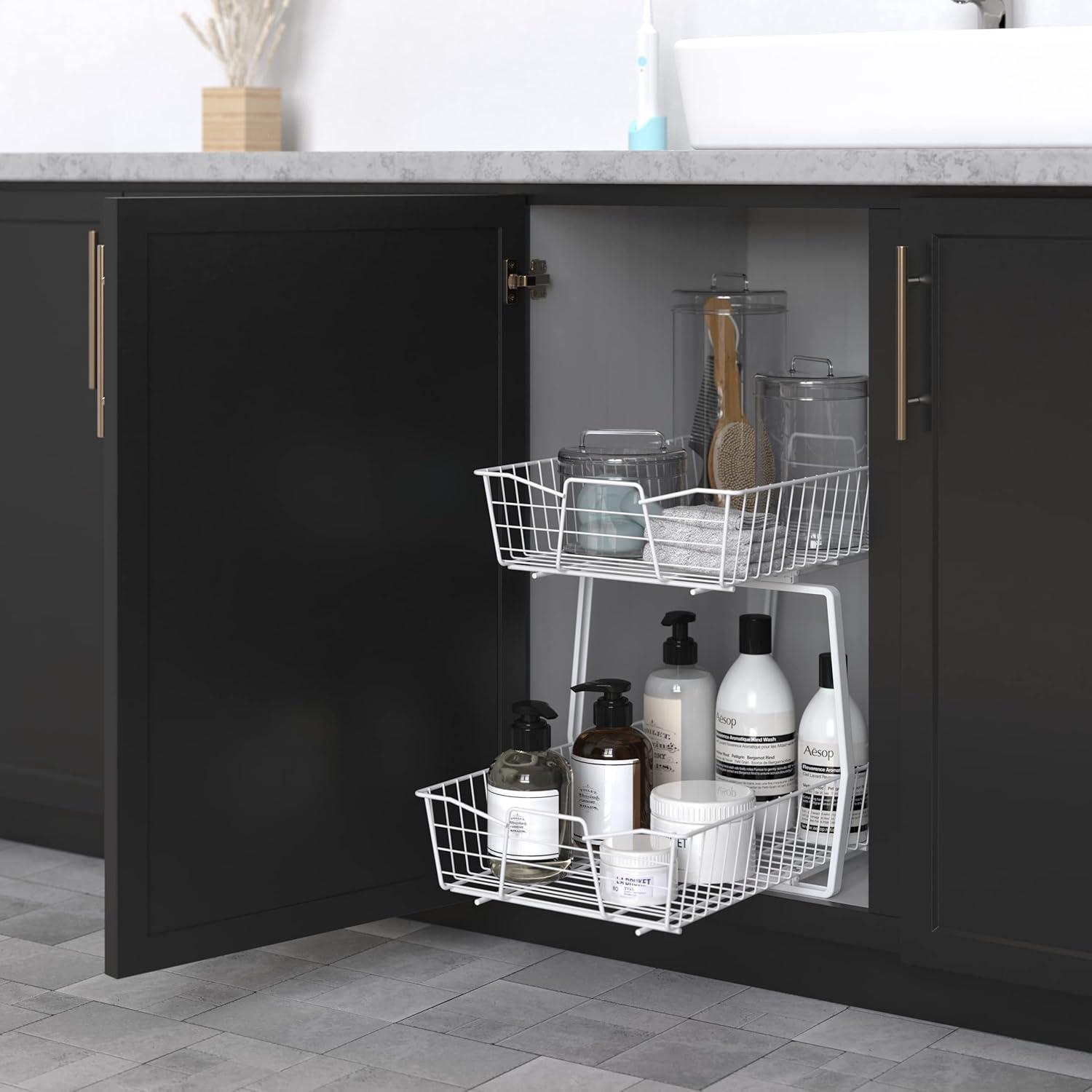 imageClosetMaid 11 in Pull Out Cabinet Organizer 2 Tier Heavy Duty Slide Out Pantry Shelves Drawers for Kitchen Bathroom WhiteWhite