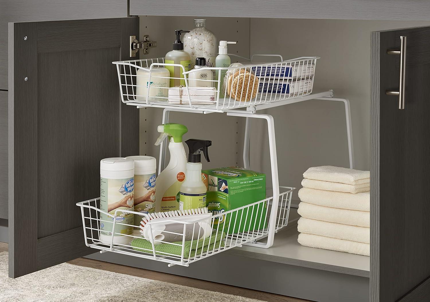 imageClosetMaid 11 in Pull Out Cabinet Organizer 2 Tier Heavy Duty Slide Out Pantry Shelves Drawers for Kitchen Bathroom WhiteWhite