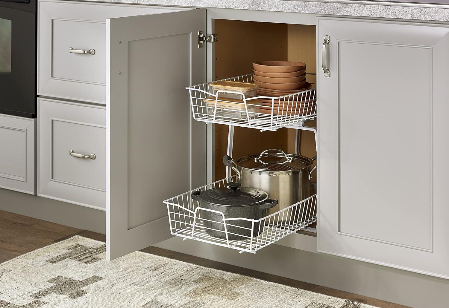 imageClosetMaid 11 in Pull Out Cabinet Organizer 2 Tier Heavy Duty Slide Out Pantry Shelves Drawers for Kitchen Bathroom WhiteWhite