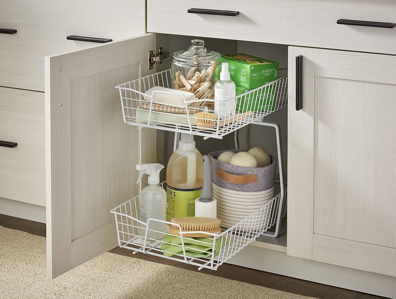 imageClosetMaid 11 in Pull Out Cabinet Organizer 2 Tier Heavy Duty Slide Out Pantry Shelves Drawers for Kitchen Bathroom WhiteWhite