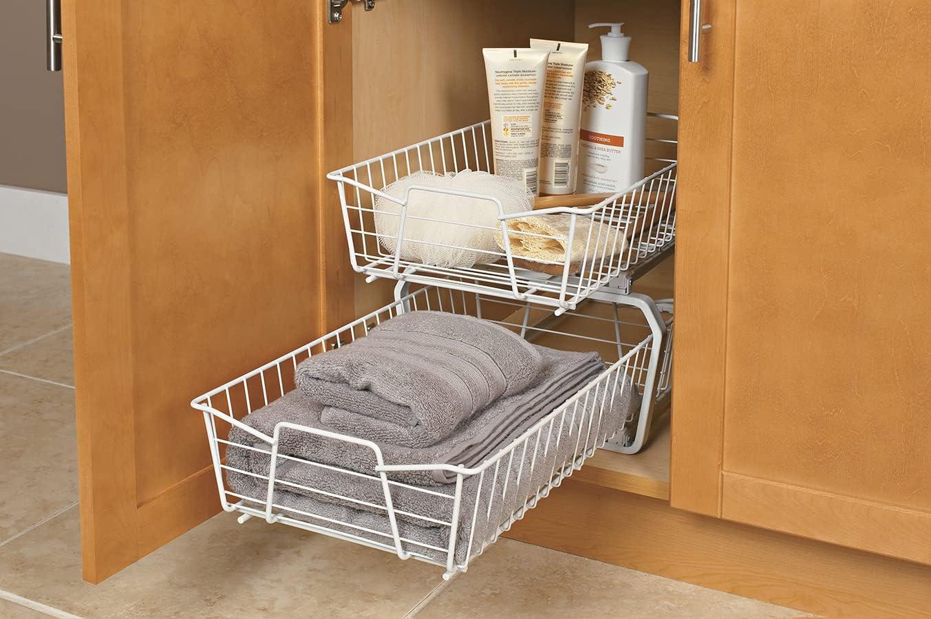 imageClosetMaid 11 in Pull Out Cabinet Organizer 2 Tier Heavy Duty Slide Out Pantry Shelves Drawers for Kitchen Bathroom WhiteWhite