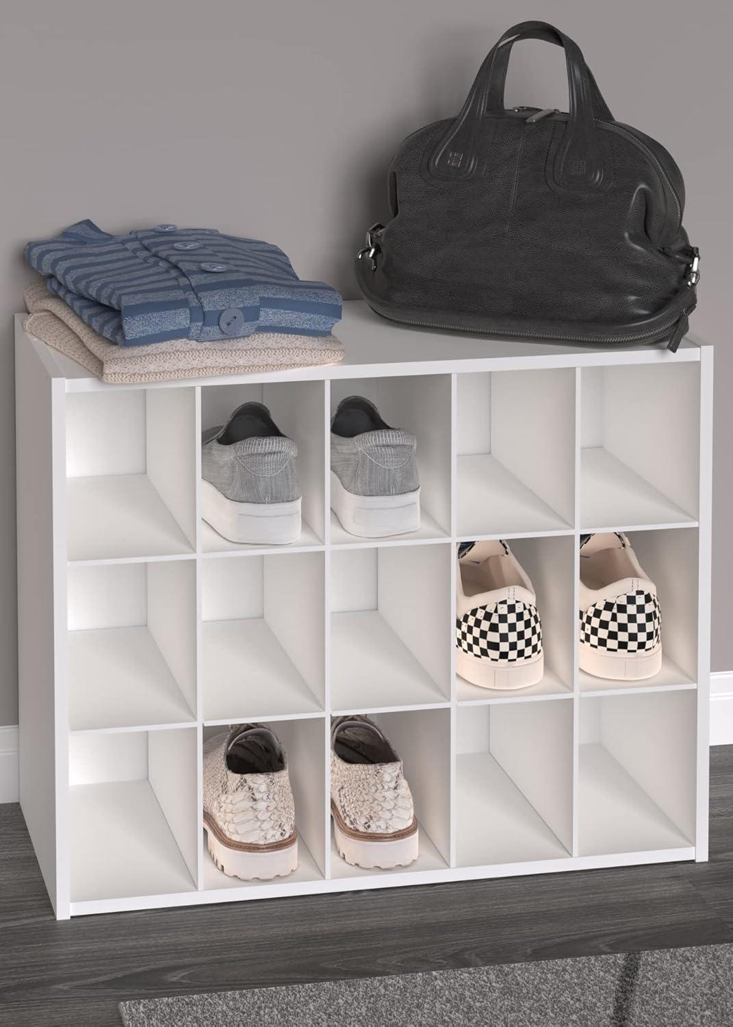imageClosetMaid 15 Cube Stackable Storage Organizer for Shoes Bags Crafts Hobbies with Wood Shelves for Closet Entryway or Mudroom Dark CherryWhite