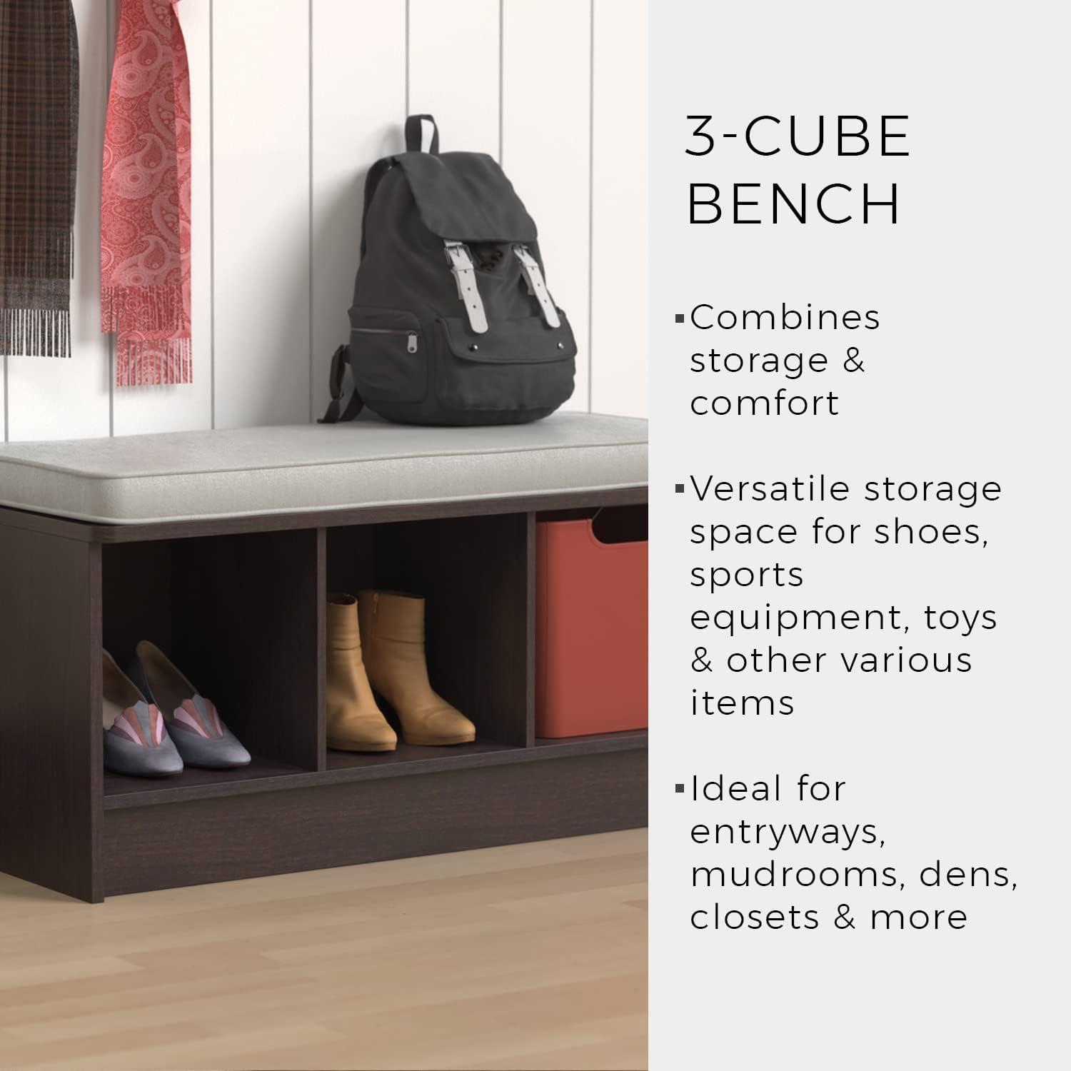 imageClosetMaid 1631 Cubeicals 3Cube Storage Bench White with Gray CushionNatural Gray With Gray Cushion