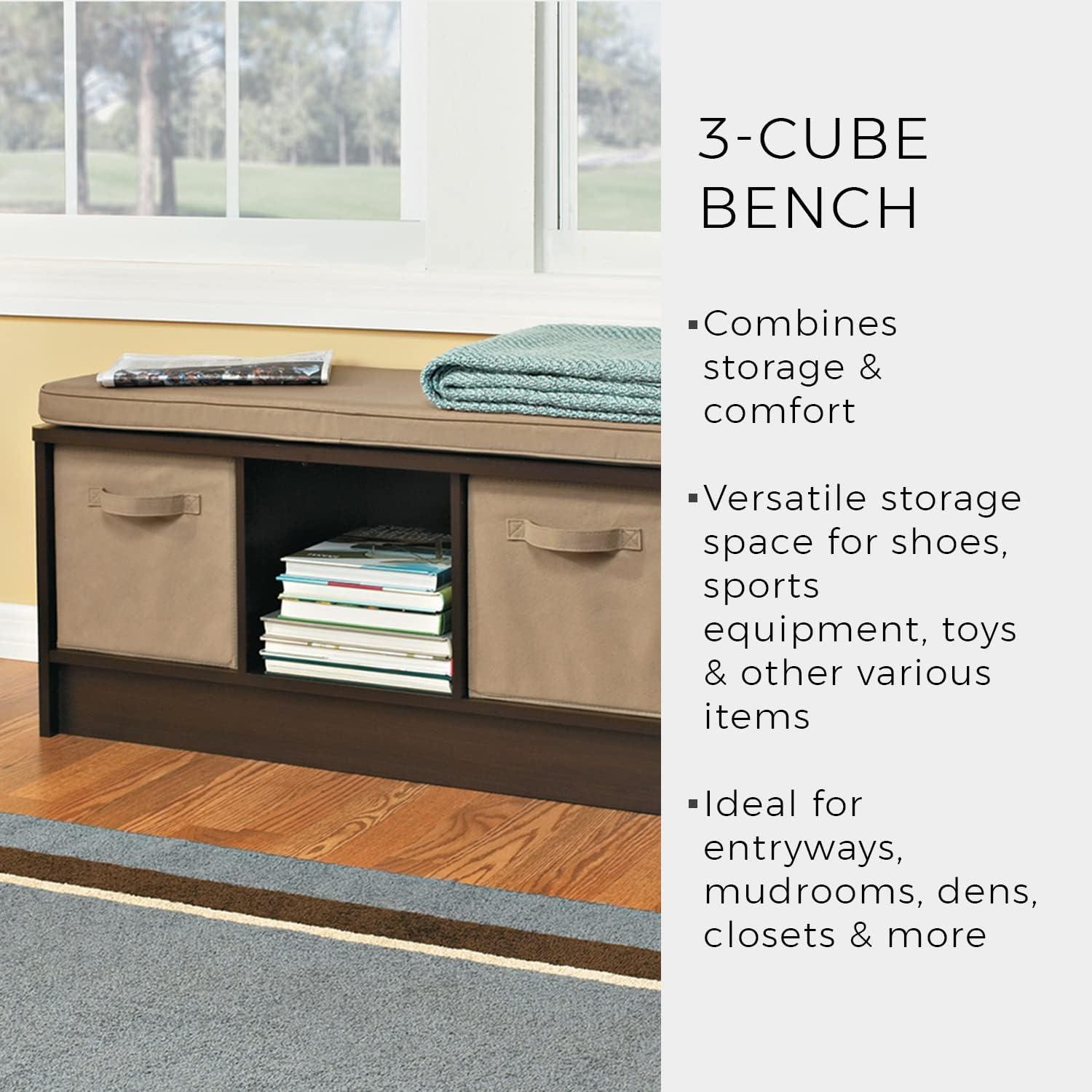 imageClosetMaid 1631 Cubeicals 3Cube Storage Bench White with Gray CushionWhite