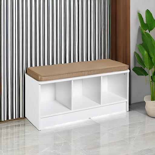 imageClosetMaid 1631 Cubeicals 3Cube Storage Bench White with Gray CushionWhite