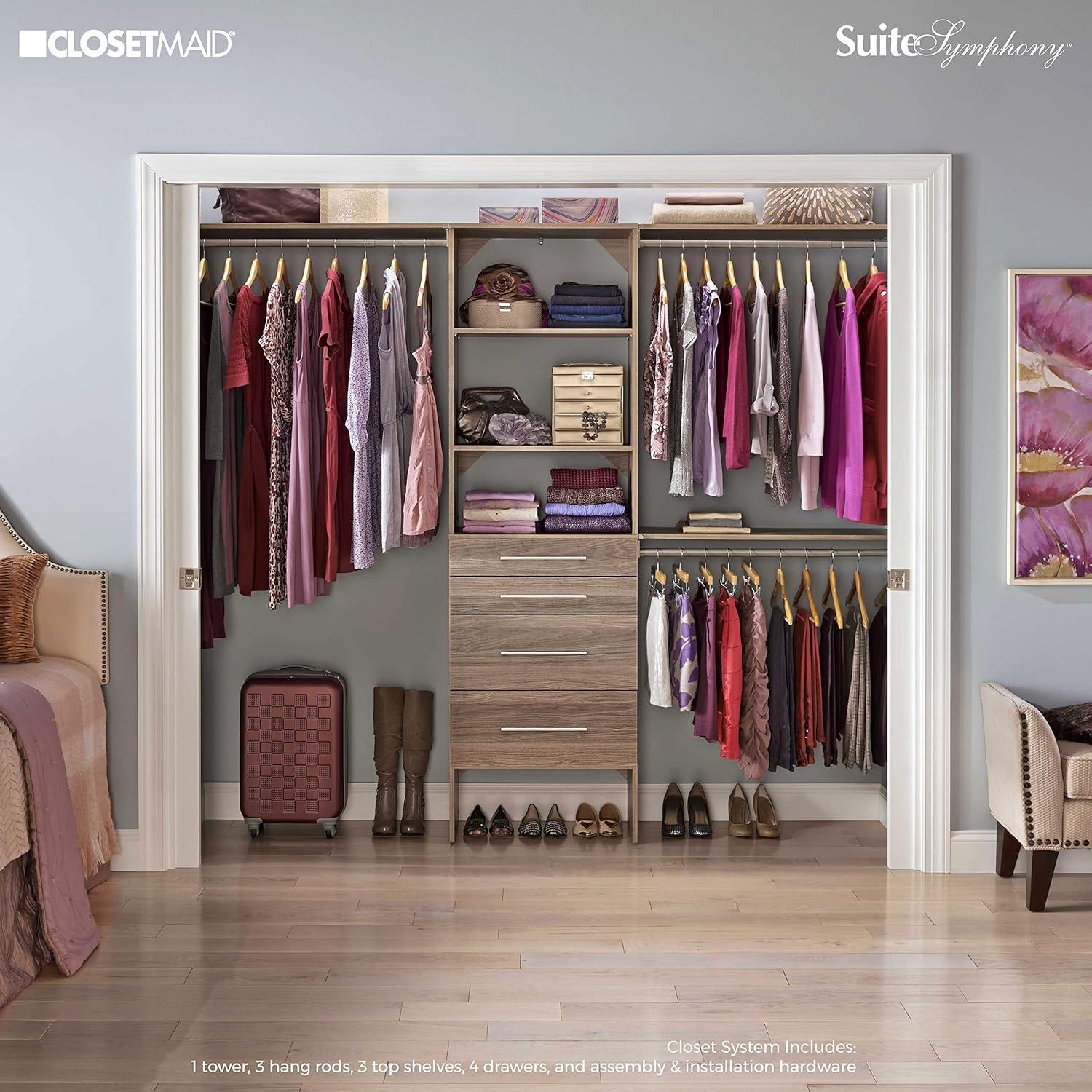 imageClosetMaid 1936140 SuiteSymphony Modern 25Inch Closet Organizer with Shelves and 4Drawers Natural GrayNatural Gray