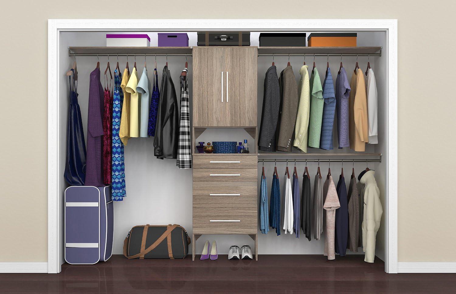 imageClosetMaid 1937440 SuiteSymphony Modern 16Inch Closet Organizer with Shelves and 2Drawers Pure WhiteNatural Gray