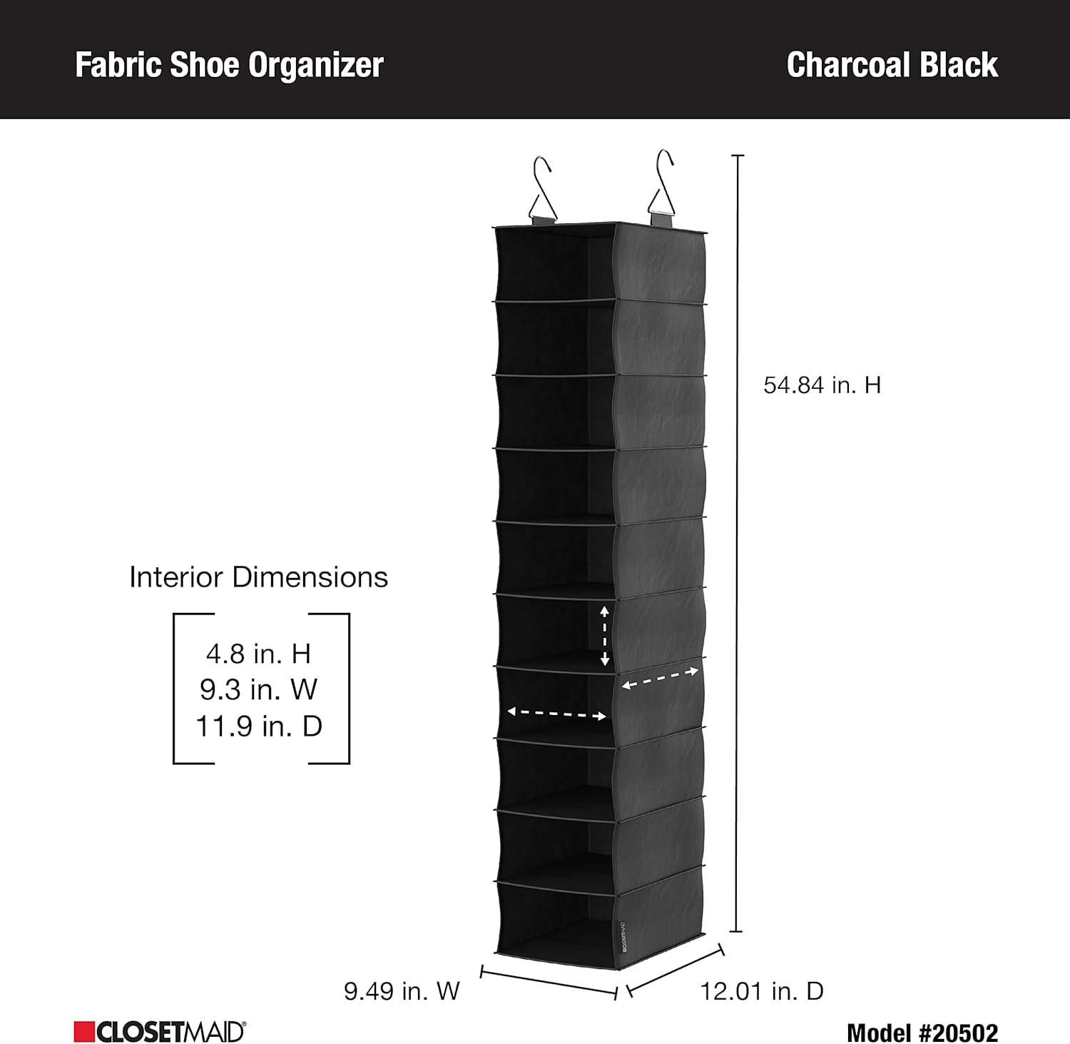 imageClosetMaid 20504 Foldable Underbed Storage Bag with Handles Zipper Closure and Clear Window for Sweaters Shoes Blankets with Charcoal Black Finish10Shelf Hanging Shoe Organizer