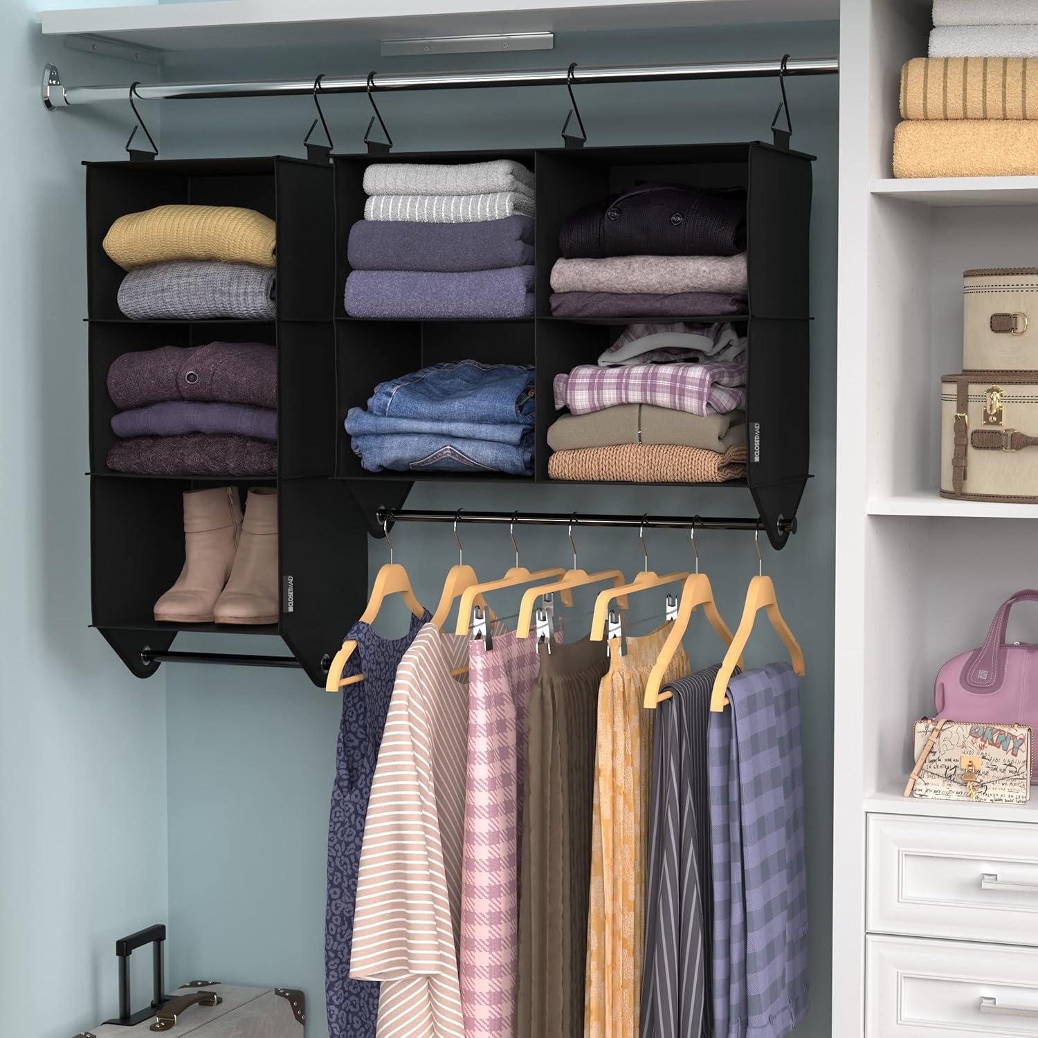 imageClosetMaid 20504 Foldable Underbed Storage Bag with Handles Zipper Closure and Clear Window for Sweaters Shoes Blankets with Charcoal Black Finish4Shelf Hanging Organizer with Rod