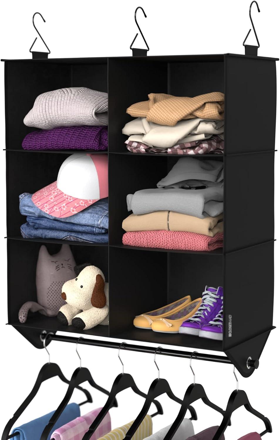 imageClosetMaid 20504 Foldable Underbed Storage Bag with Handles Zipper Closure and Clear Window for Sweaters Shoes Blankets with Charcoal Black Finish6Shelf Hanging Organizer with Rod