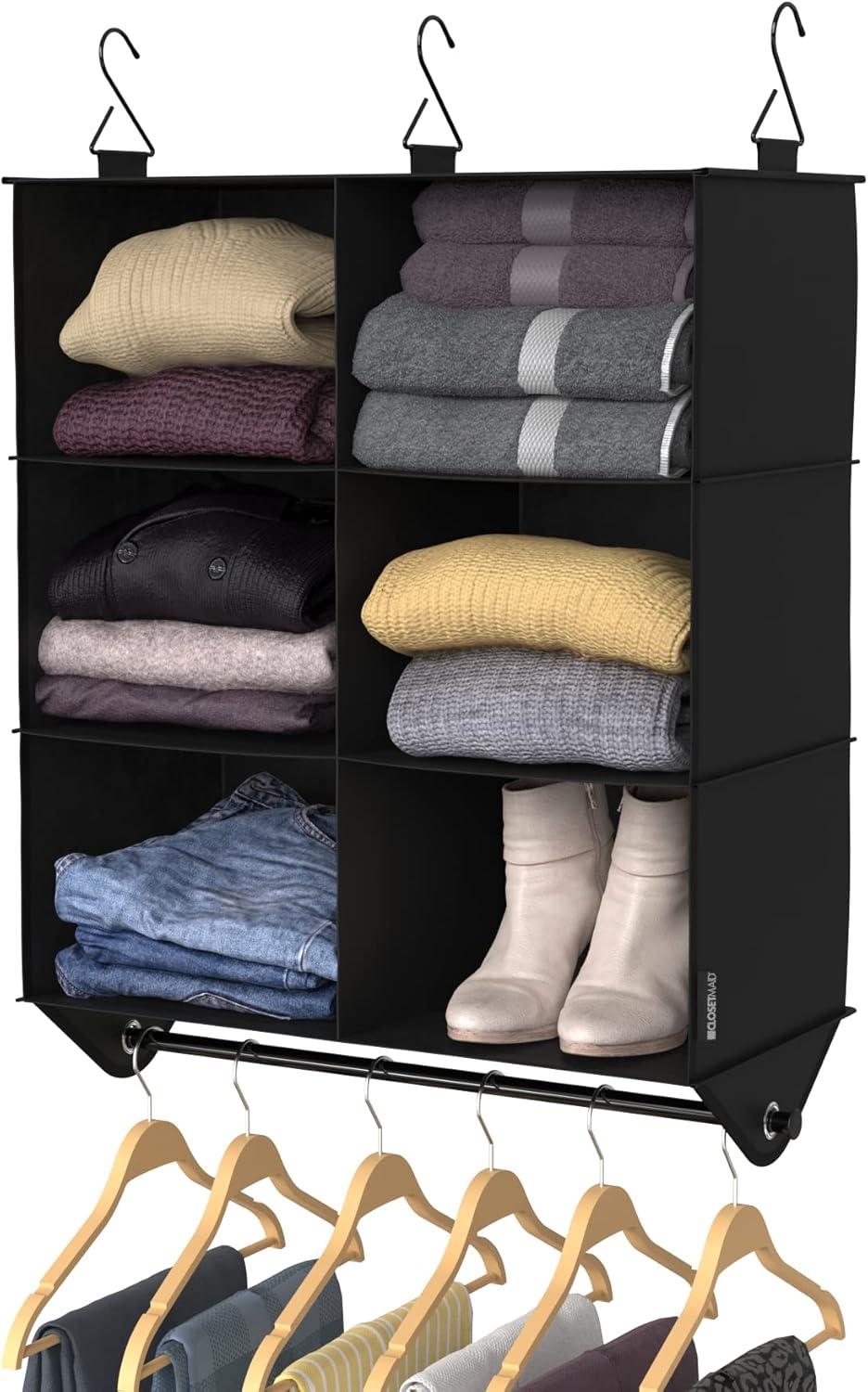 imageClosetMaid 20504 Foldable Underbed Storage Bag with Handles Zipper Closure and Clear Window for Sweaters Shoes Blankets with Charcoal Black Finish6Shelf Hanging Organizer with Rod