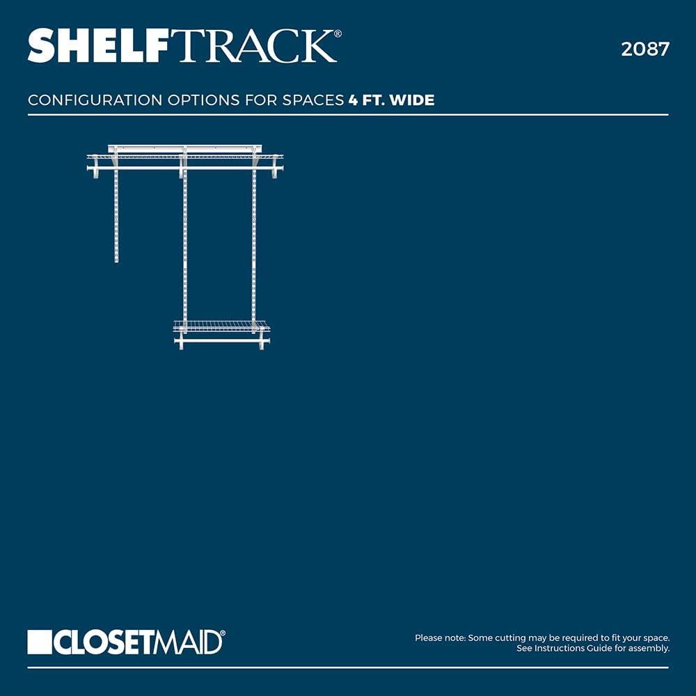 imageClosetMaid 2087 ShelfTrack 2ft to 4ft Adjustable Closet Organizer Kit White2 ft to 4 ft