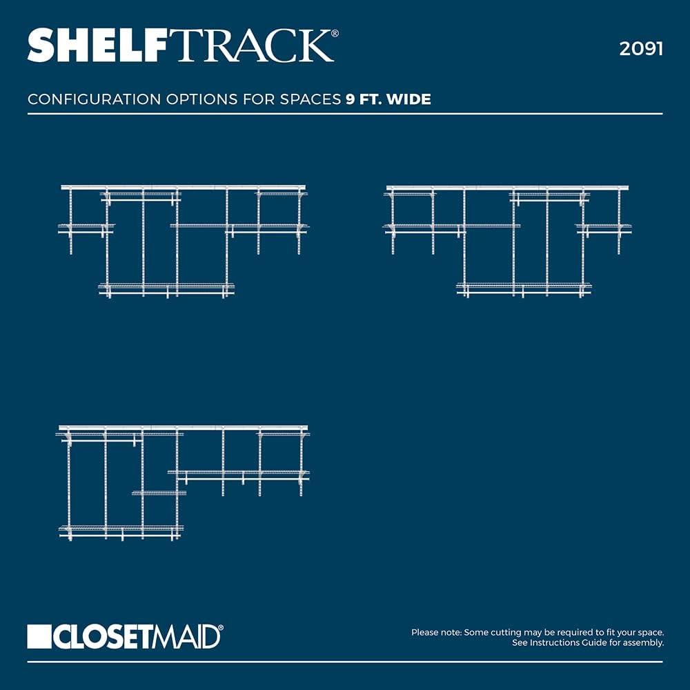imageClosetMaid 2087 ShelfTrack 2ft to 4ft Adjustable Closet Organizer Kit White7 ft to 10 ft