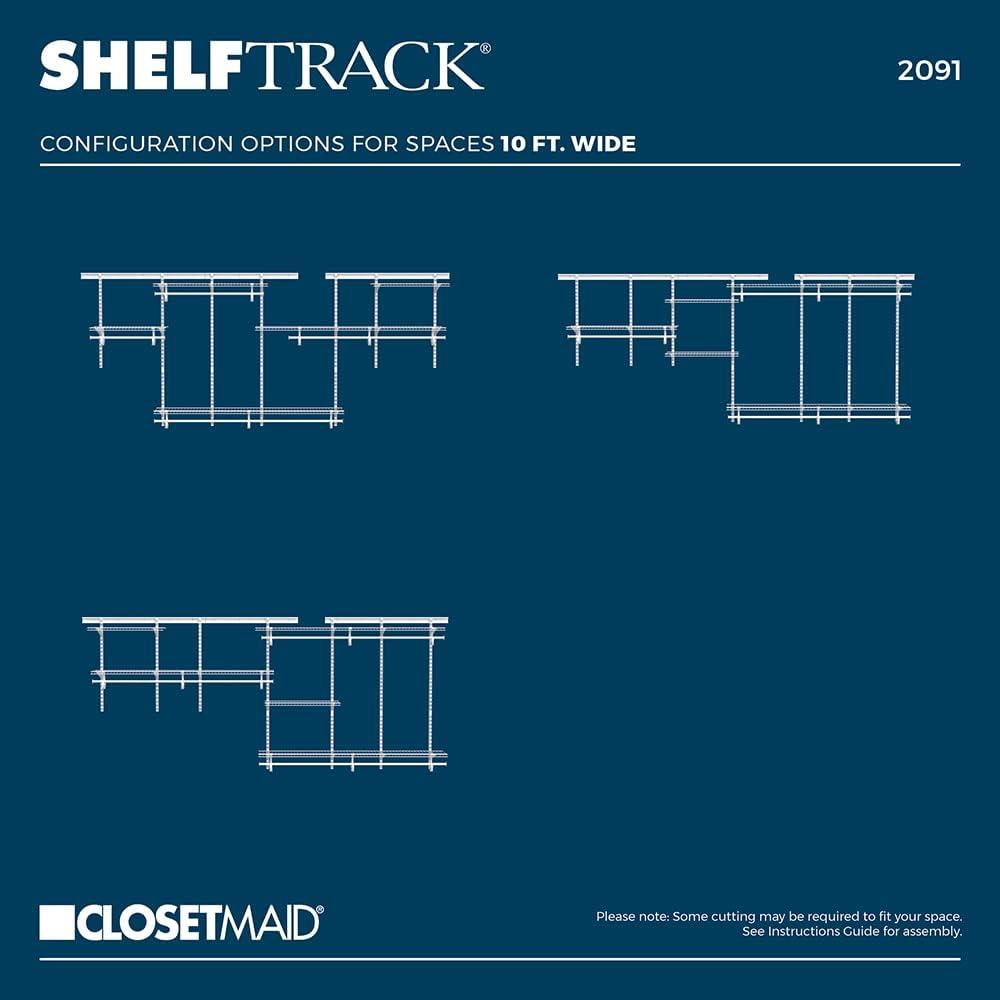 imageClosetMaid 2087 ShelfTrack 2ft to 4ft Adjustable Closet Organizer Kit White7 ft to 10 ft
