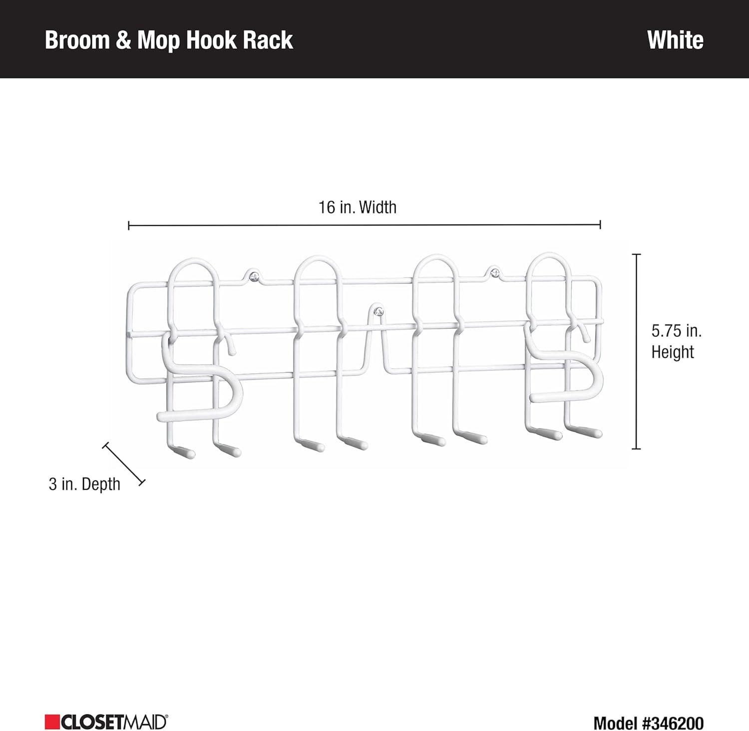 imageClosetMaid 3462 Broom ampamp Mop Holder for Wall or Door Mount Durable White Metal SteelBroom and Mop Holder
