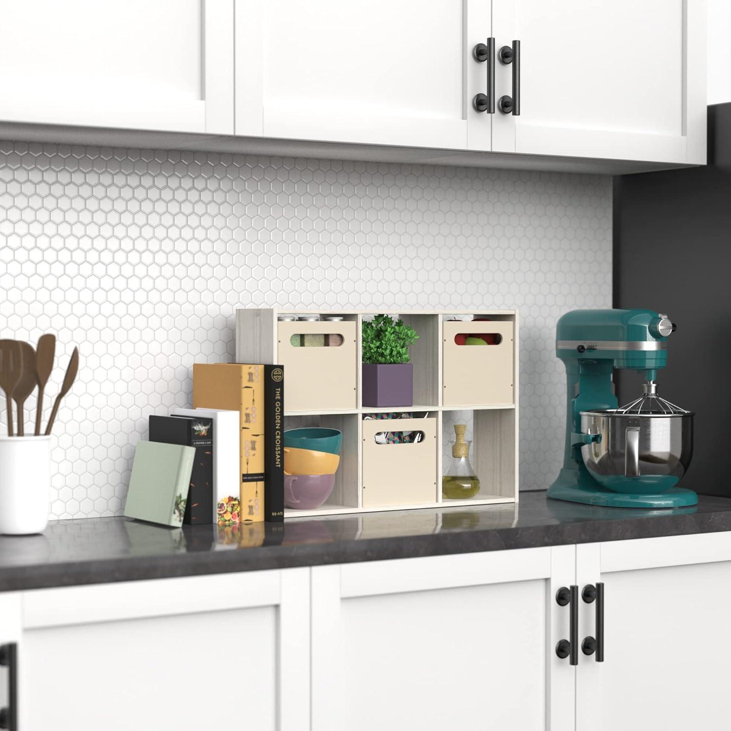 imageClosetMaid 5437 Collapsible Mini Storage Bin with Two Handles 2Pack Gray Wicker Natural Linen 2 PackNatural Linen