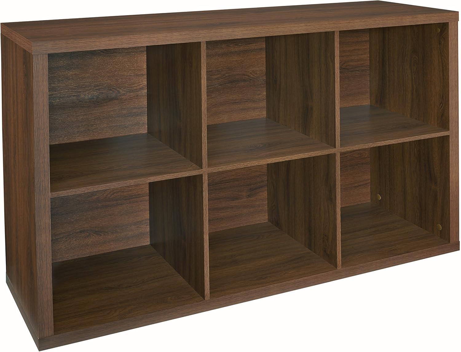imageClosetMaid 6 Cube Storage Shelf Organizer Bookshelf with Back Panel Easy Assembly Wood White FinishDark Chestnut