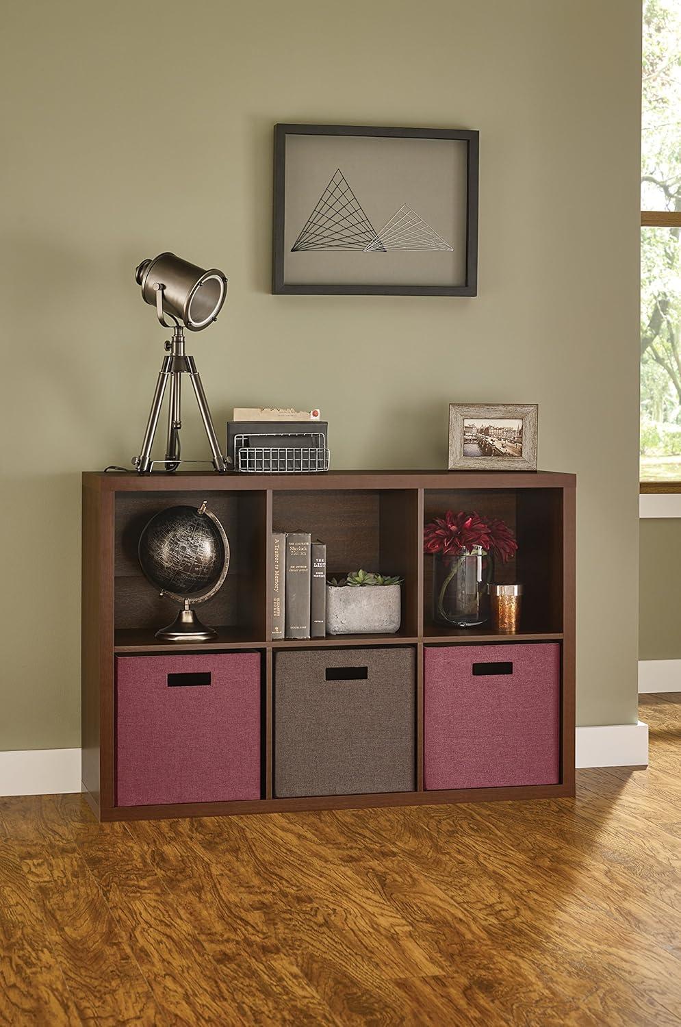 imageClosetMaid 6 Cube Storage Shelf Organizer Bookshelf with Back Panel Easy Assembly Wood White FinishDark Chestnut