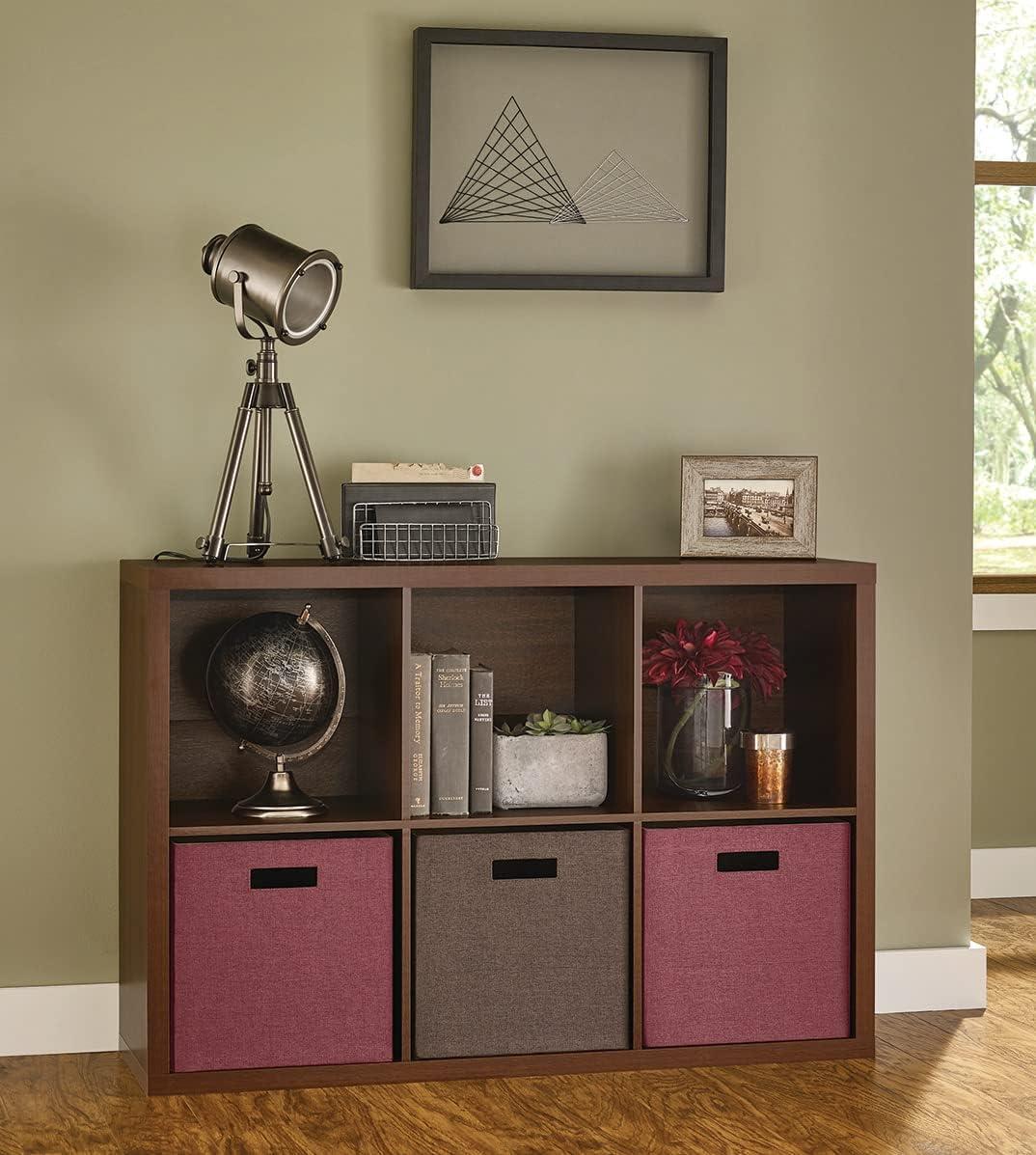 imageClosetMaid 6 Cube Storage Shelf Organizer Bookshelf with Back Panel Easy Assembly Wood White FinishDark Chestnut