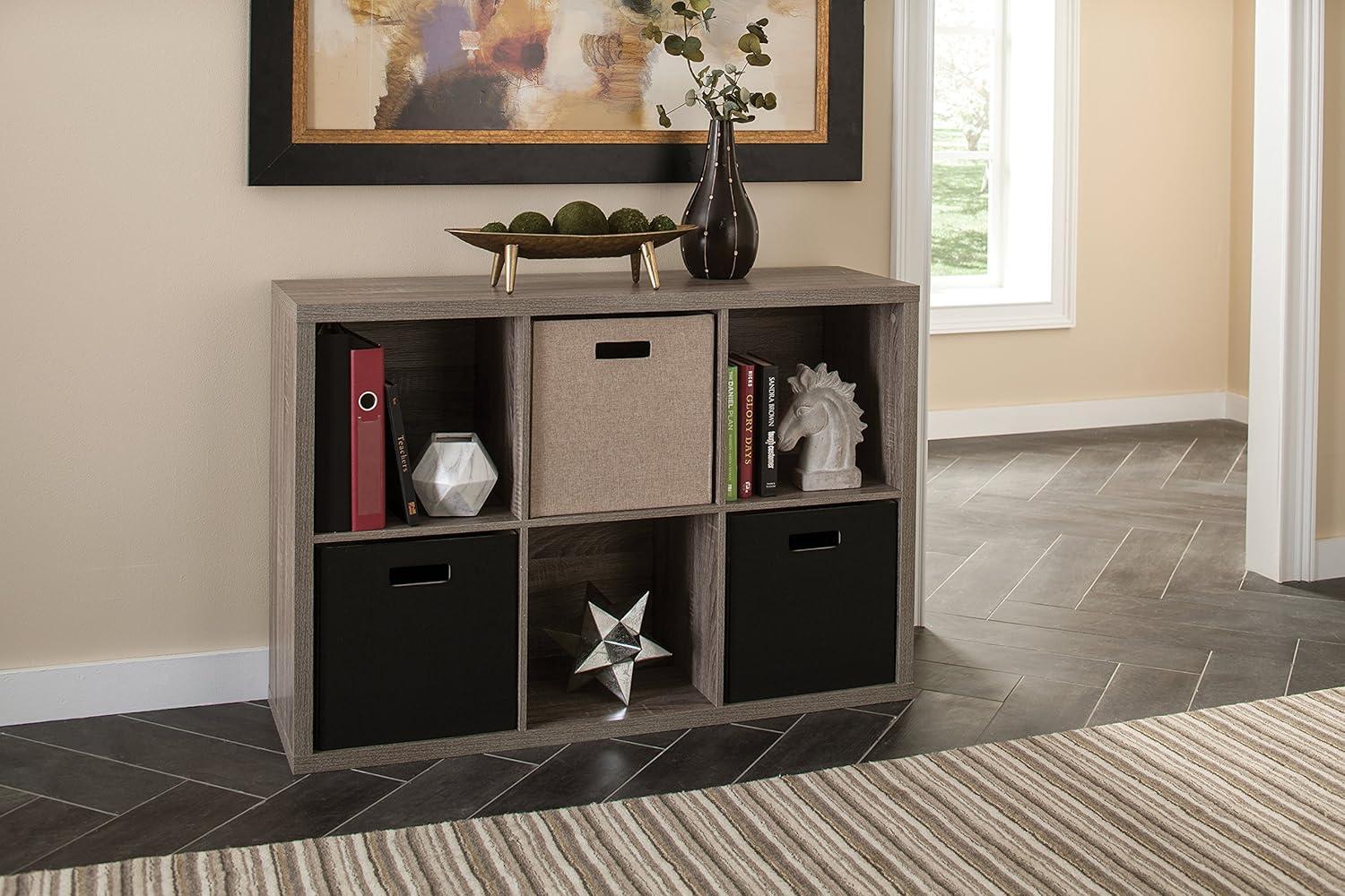 imageClosetMaid 6 Cube Storage Shelf Organizer Bookshelf with Back Panel Easy Assembly Wood White FinishWeathered Gray