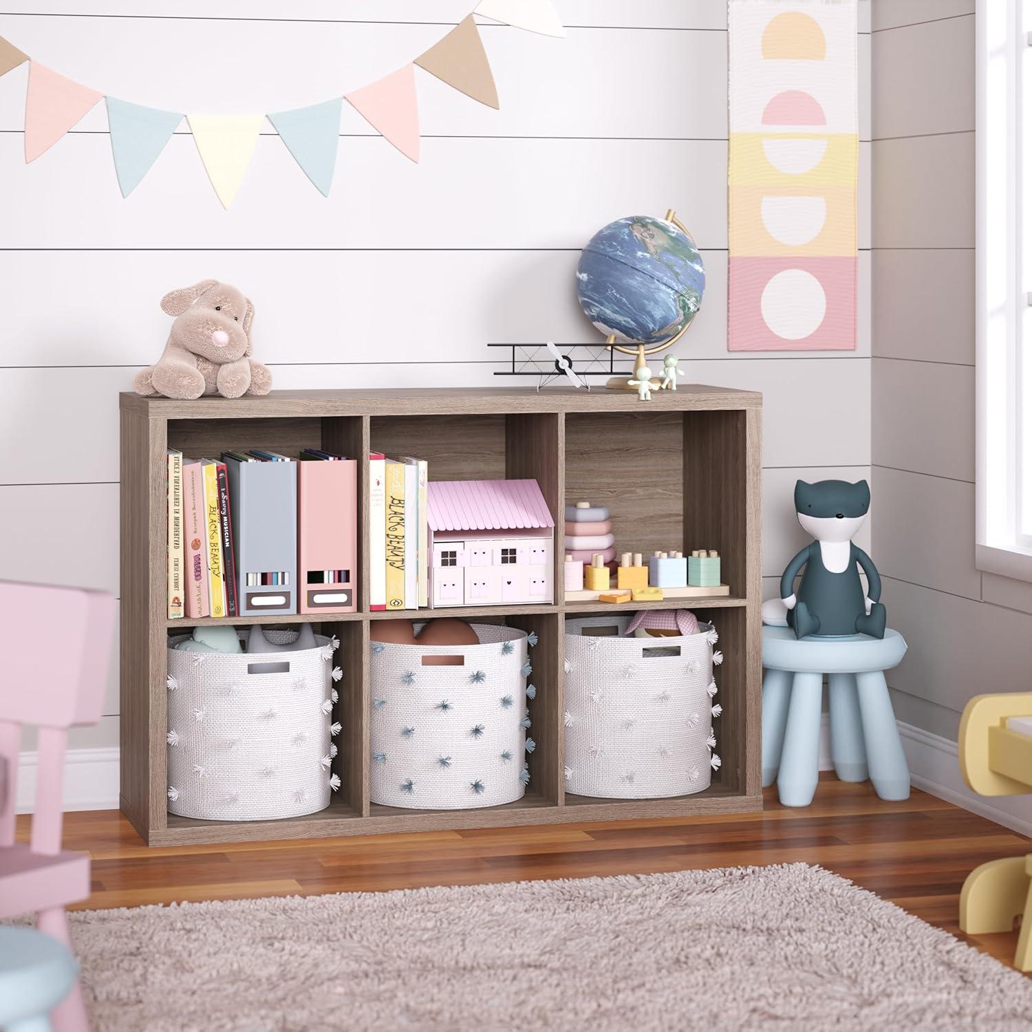 imageClosetMaid 6 Cube Storage Shelf Organizer Bookshelf with Back Panel Easy Assembly Wood White FinishWeathered Gray