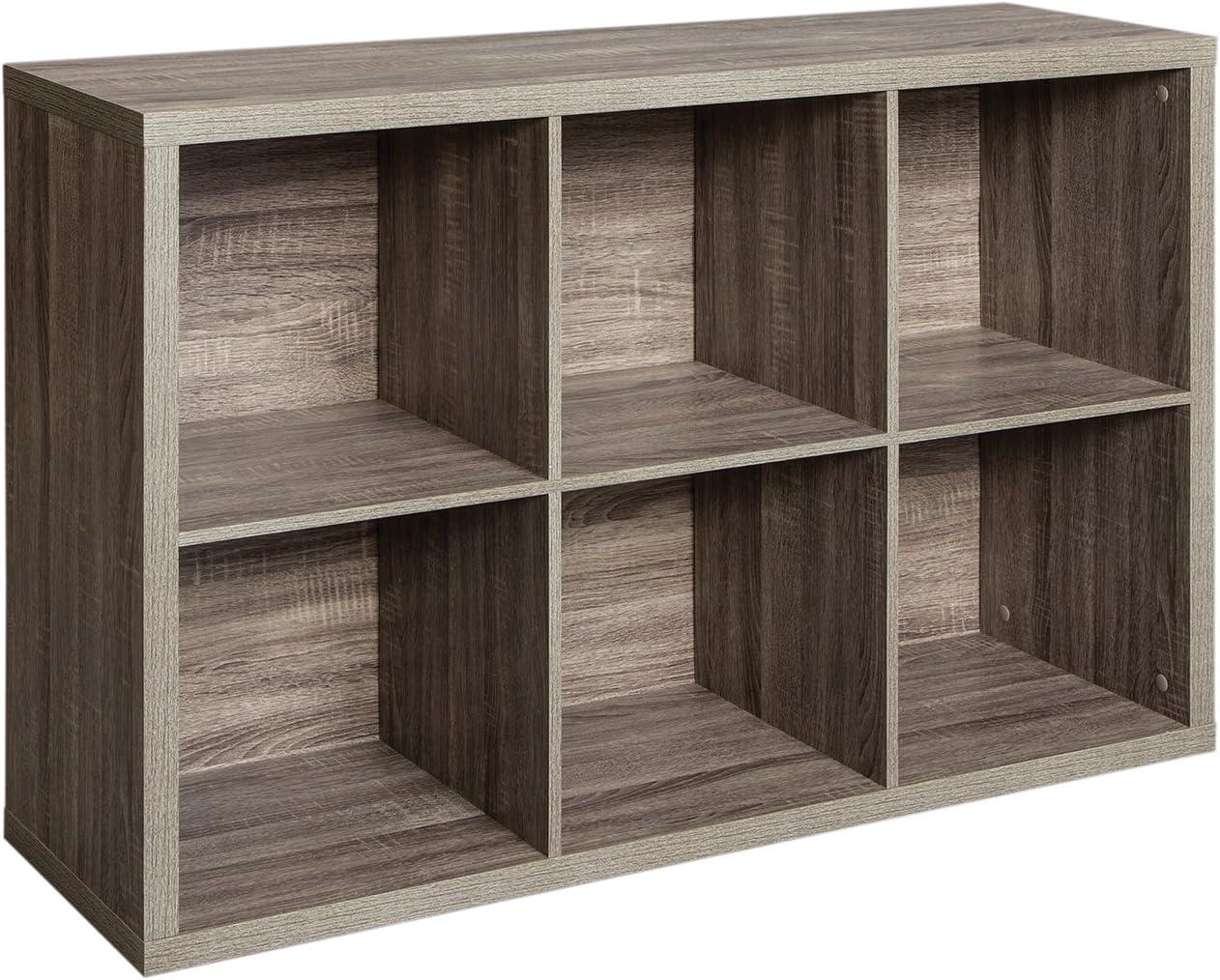 imageClosetMaid 6 Cube Storage Shelf Organizer Bookshelf with Back Panel Easy Assembly Wood White FinishWeathered Gray