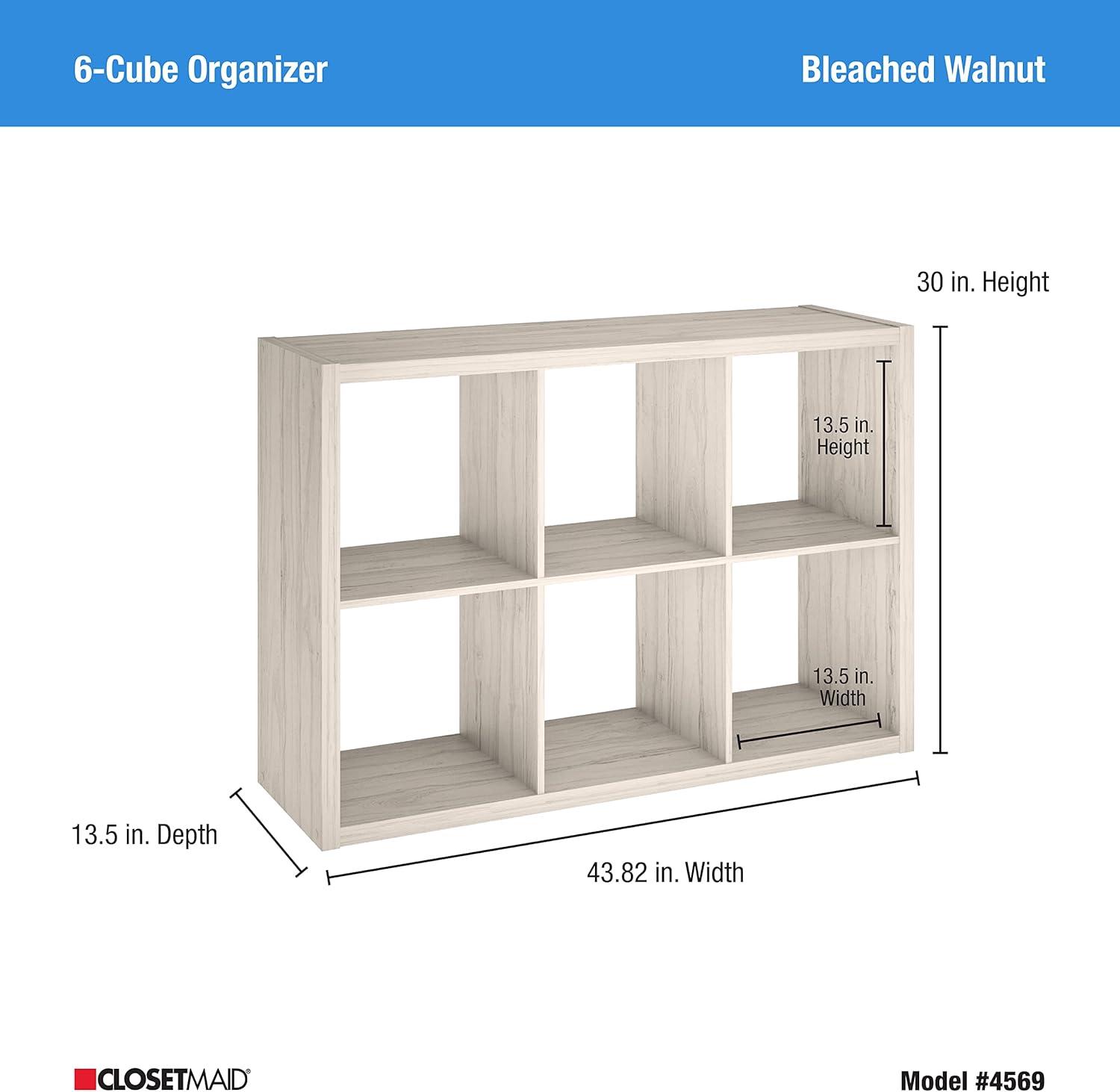imageClosetMaid 6 Cube Storage Shelf Organizer Bookshelf with Open Back Vertical or Horizontal Easy Assembly Wood White FinishBleached Walnut