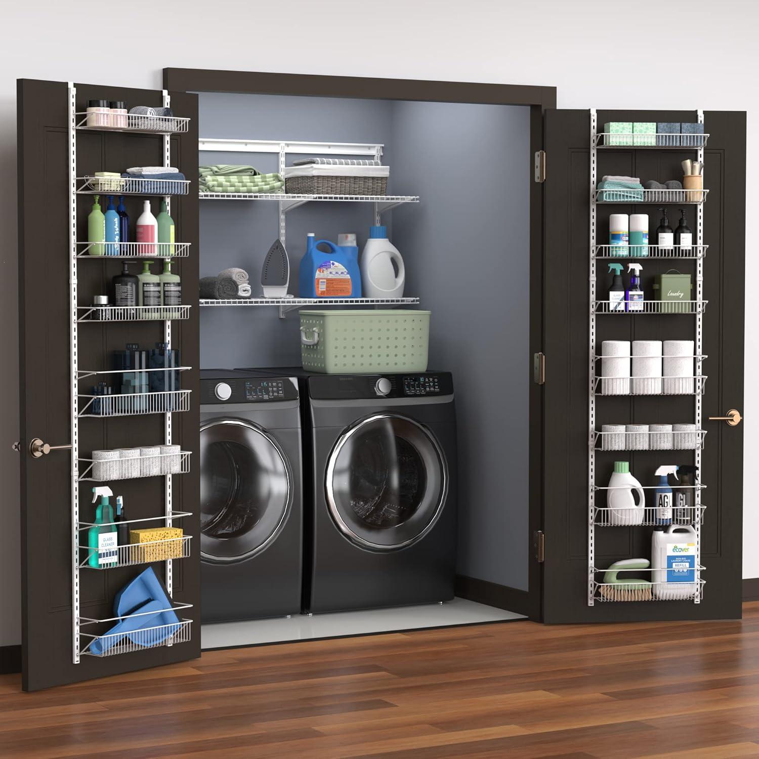 imageClosetMaid Adjustable Organizer Rack with Baskets Wall or Over Door Mount for Kitchen Pantry Utility Room Closet 18 in W White Finish Pack of 2