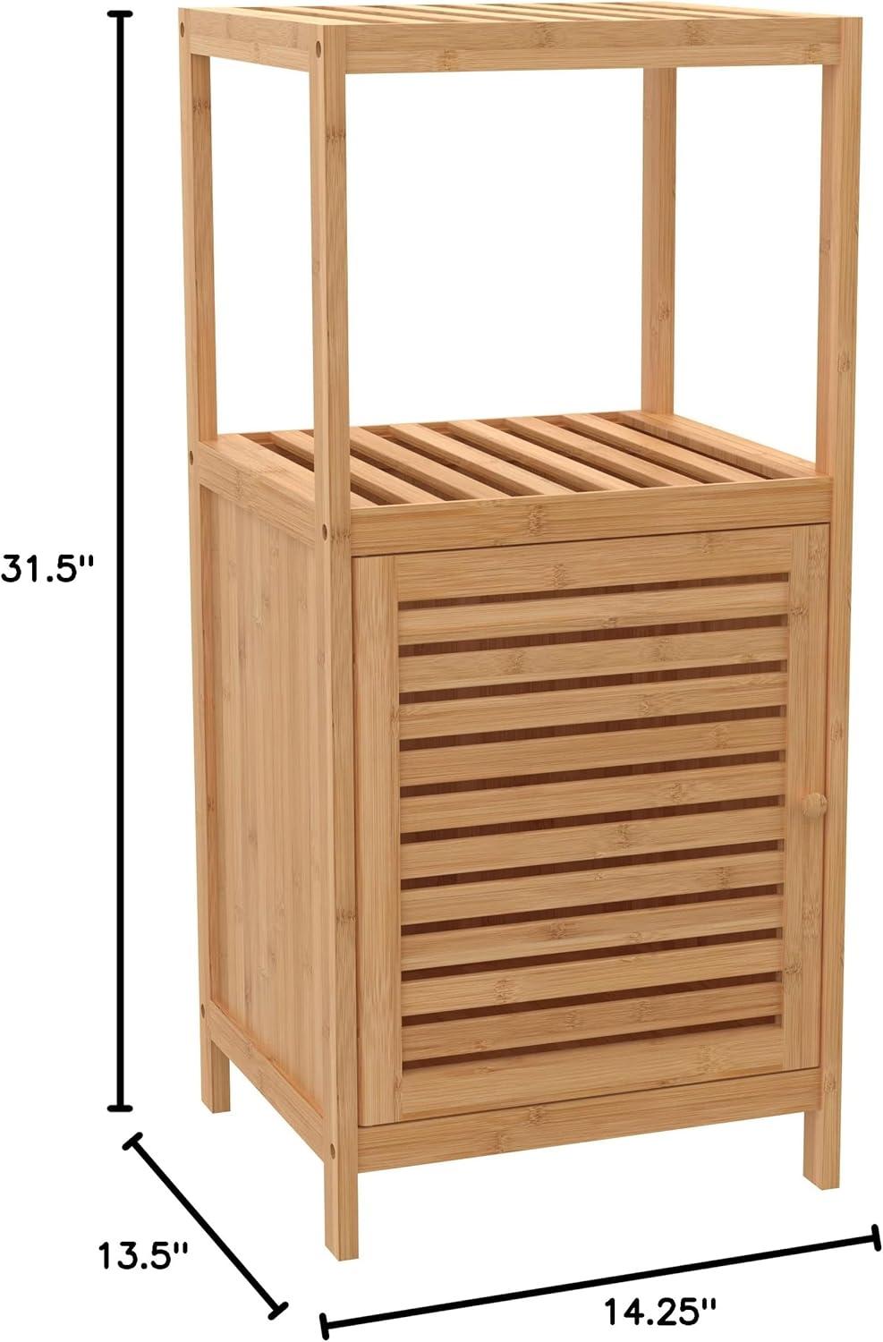 imageClosetMaid Bamboo Storage Cabinet Freestanding Floor Cabinet with Single Door 3 Shelves for Bathroom Living Room Slide Table Natural Finish