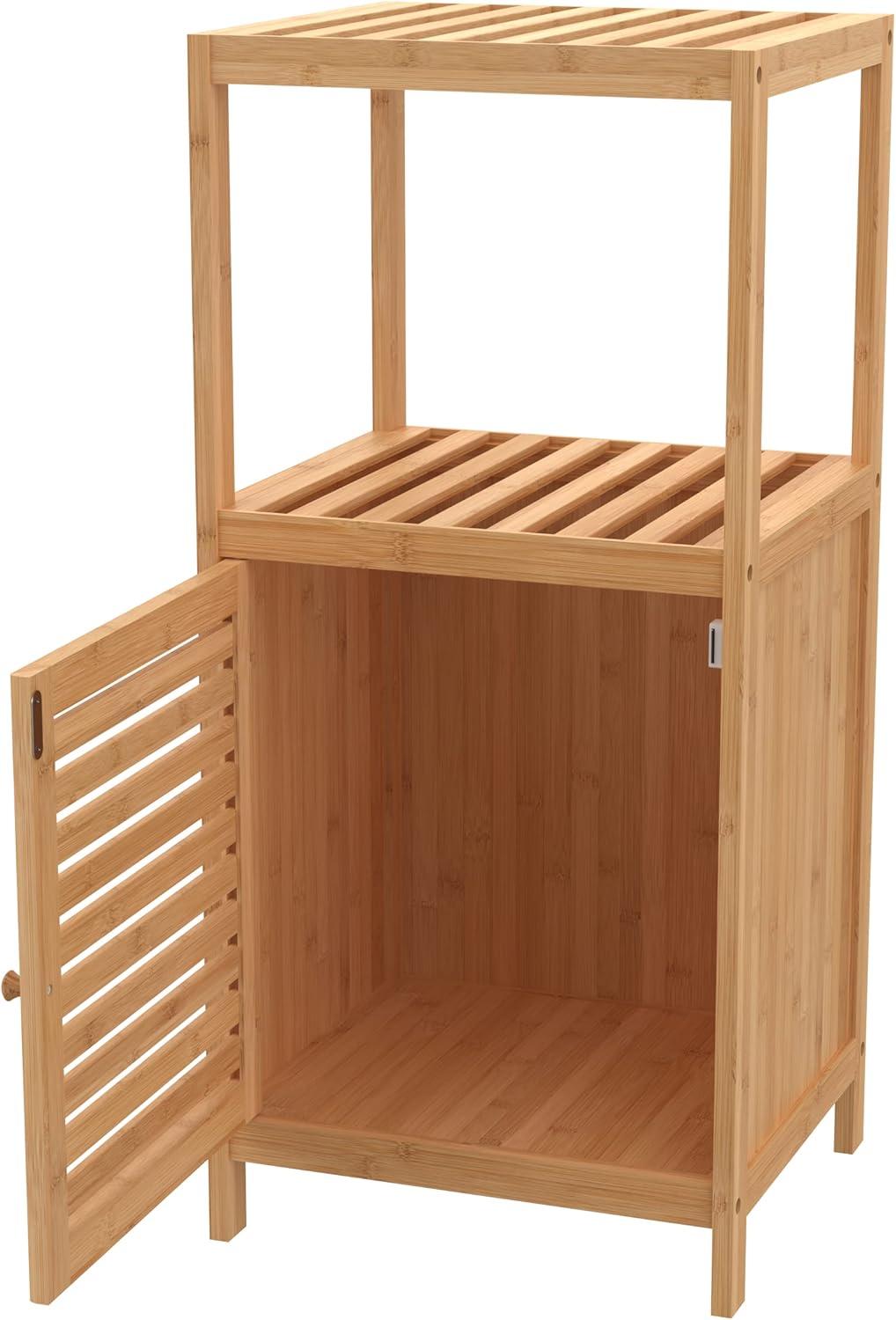 imageClosetMaid Bamboo Storage Cabinet Freestanding Floor Cabinet with Single Door 3 Shelves for Bathroom Living Room Slide Table Natural Finish