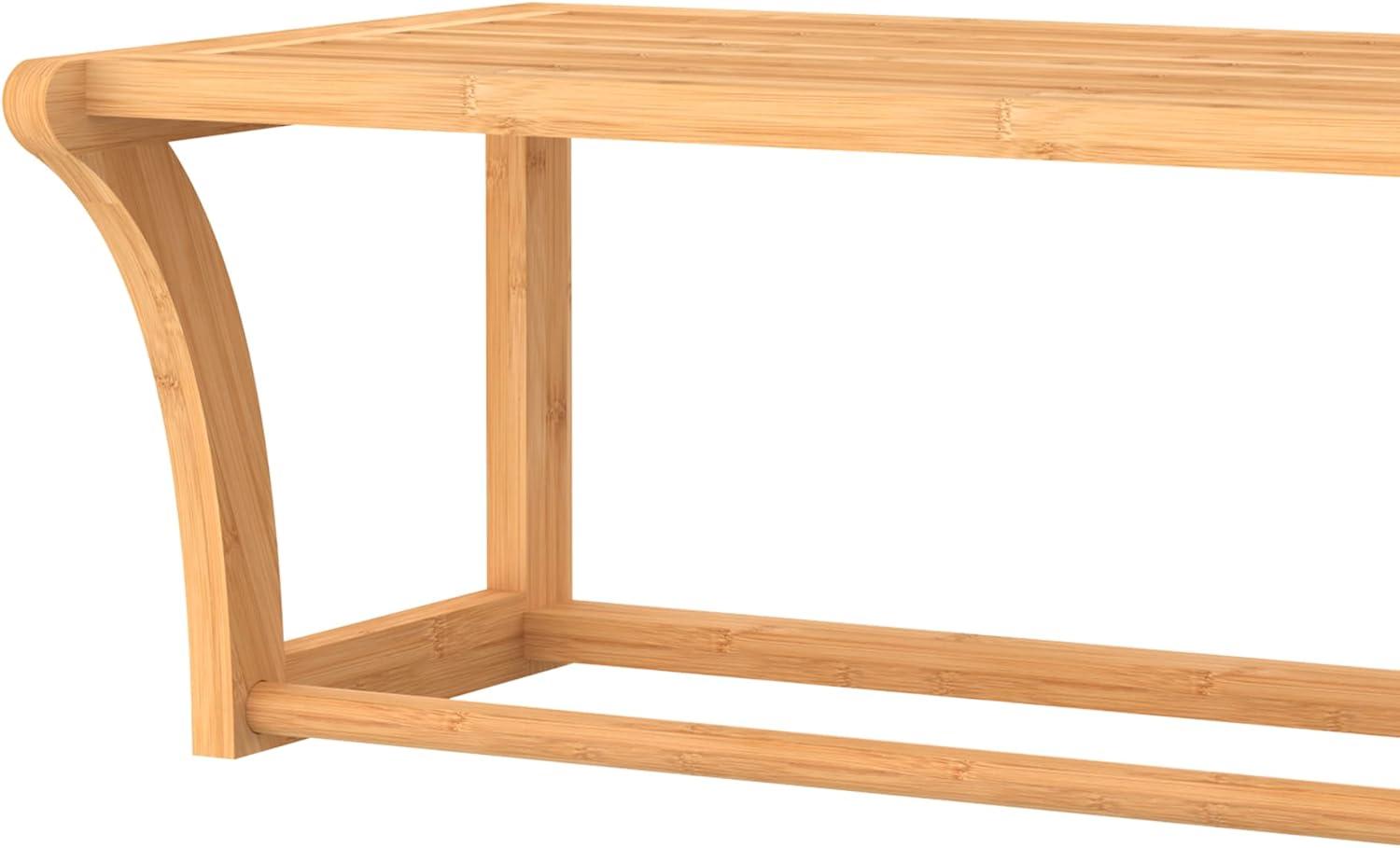 imageClosetMaid Bamboo Wall Shelf with Towel Bar Wall Mount Storage Shelves Organizer Rack Natural Finish1Tier