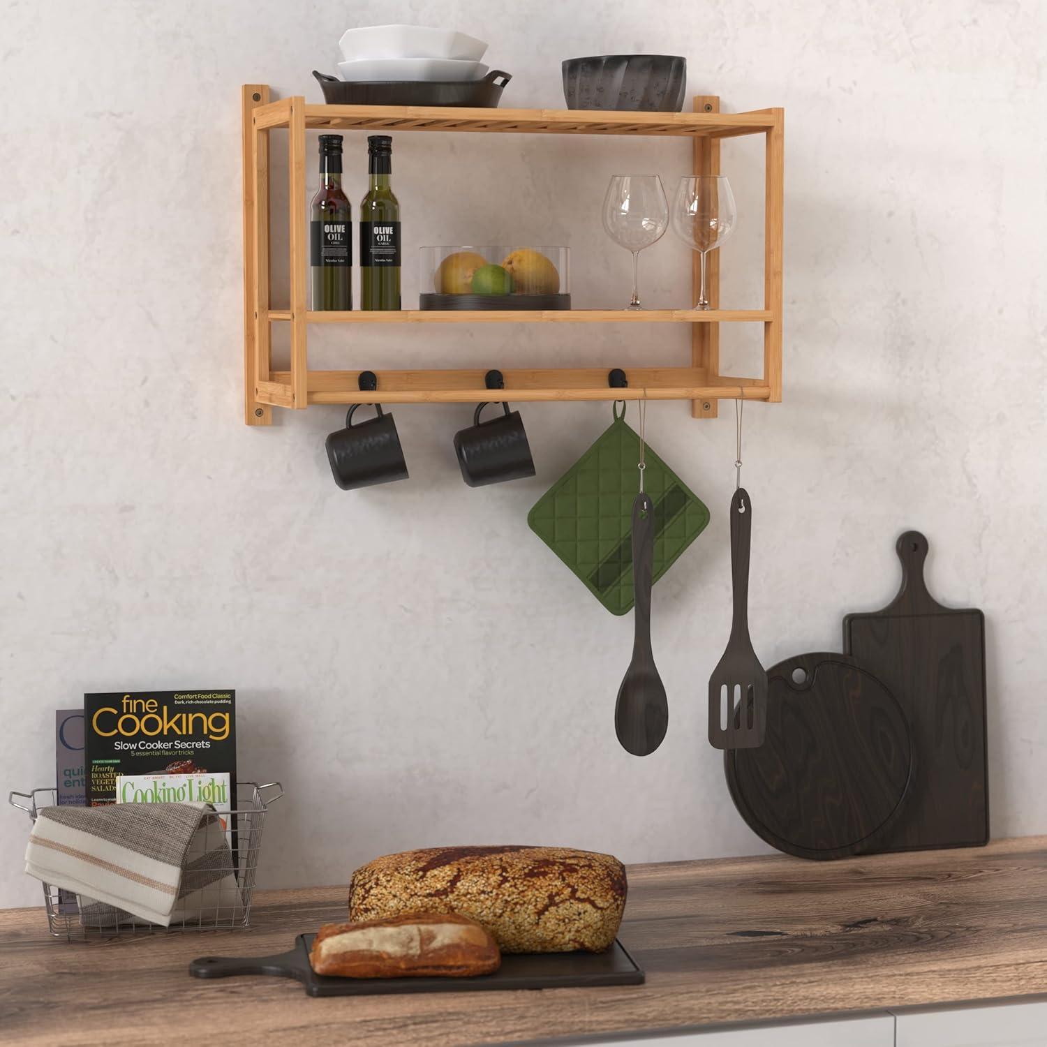 imageClosetMaid Bamboo Wall Shelf with Towel Bar Wall Mount Storage Shelves Organizer Rack Natural Finish2Tier
