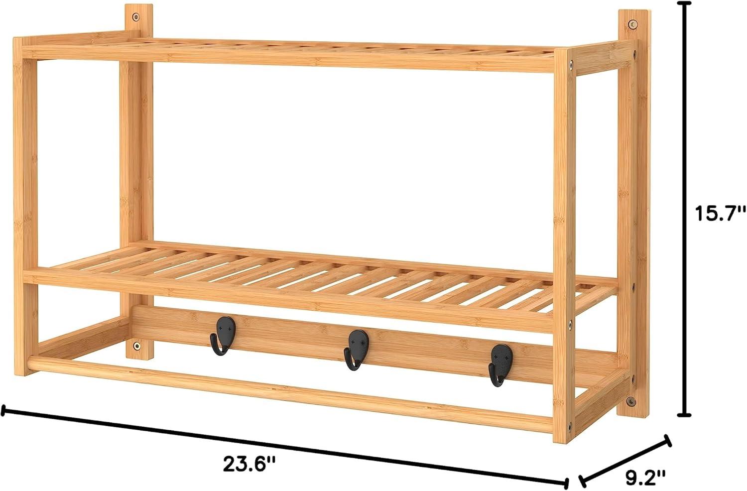 imageClosetMaid Bamboo Wall Shelf with Towel Bar Wall Mount Storage Shelves Organizer Rack Natural Finish2Tier